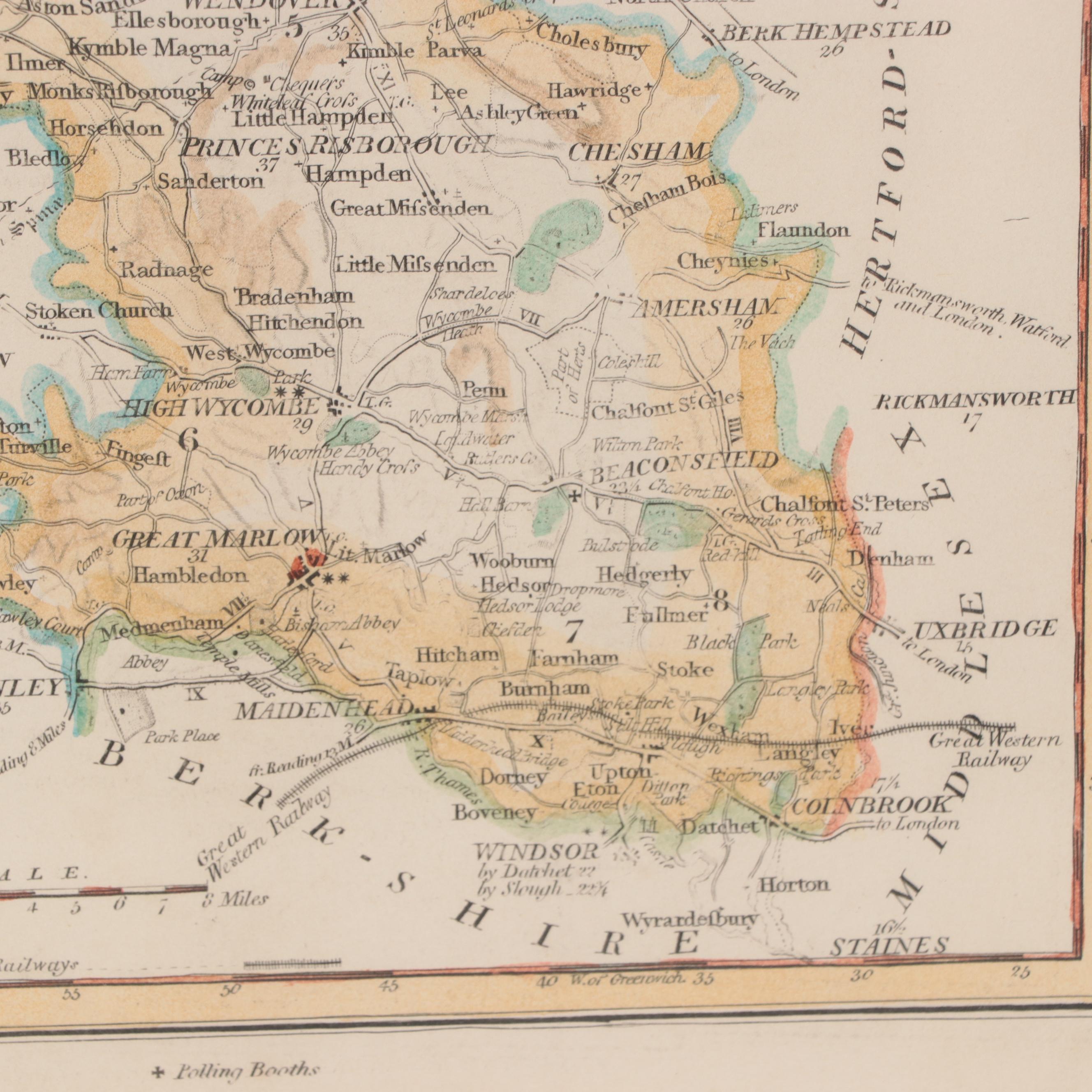 Hand-Colored Engraving Map "Buckinghamshire," Mid to Late 19th Century