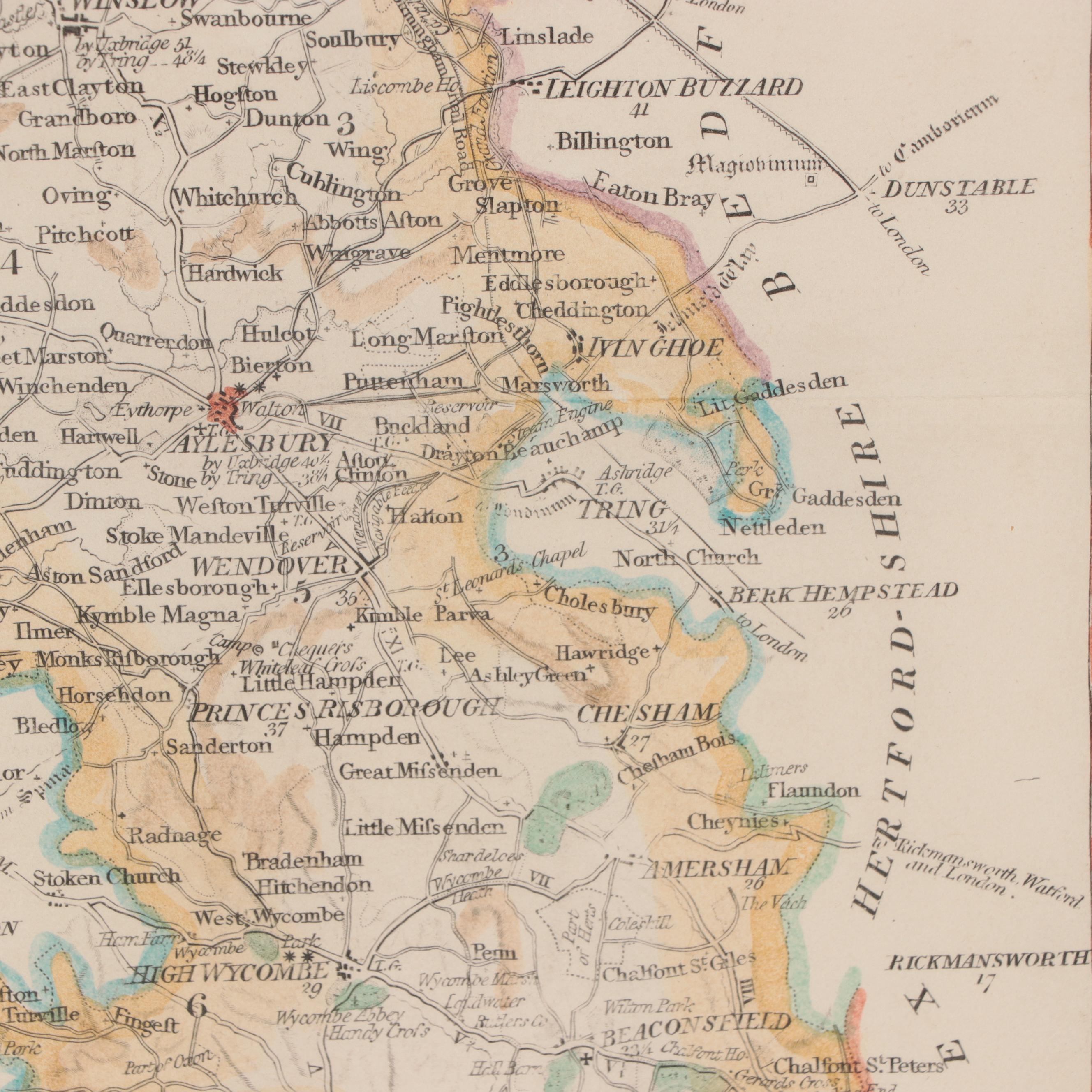 Hand-Colored Engraving Map "Buckinghamshire," Mid to Late 19th Century
