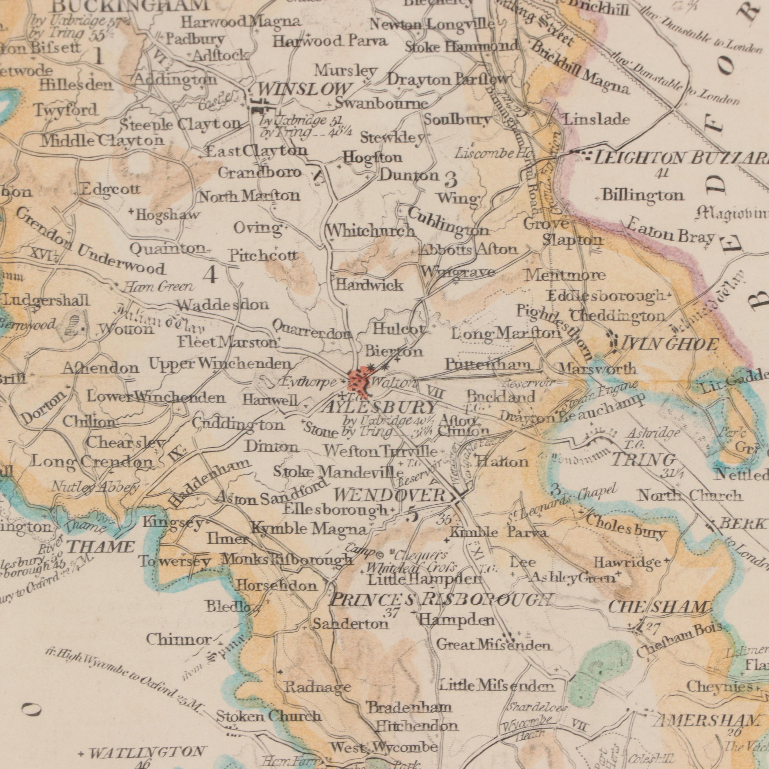 Hand-Colored Engraving Map "Buckinghamshire," Mid to Late 19th Century