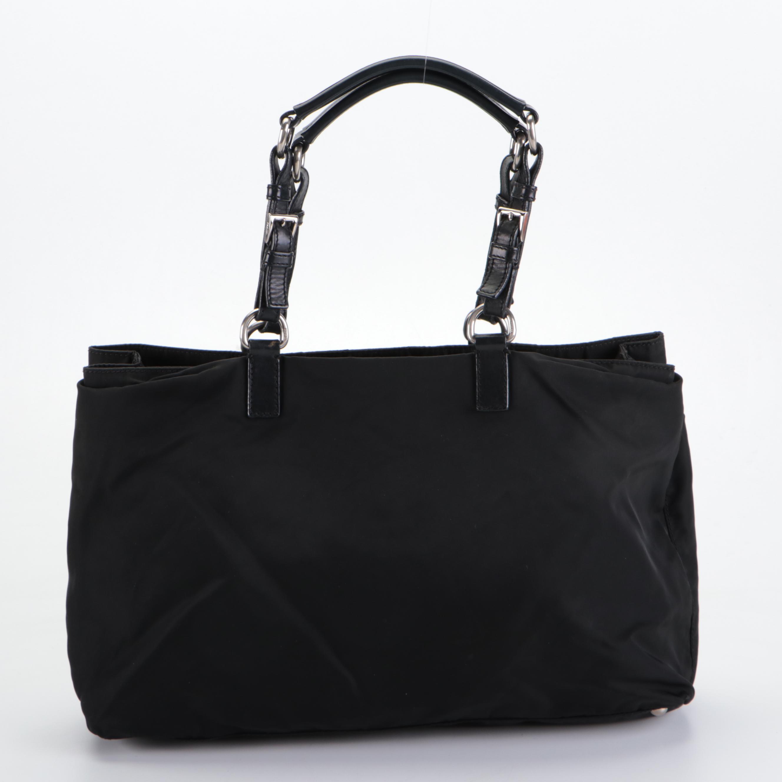 Prada Three-Compartment Tote in Black Tessuto Nylon and Calfskin Leather