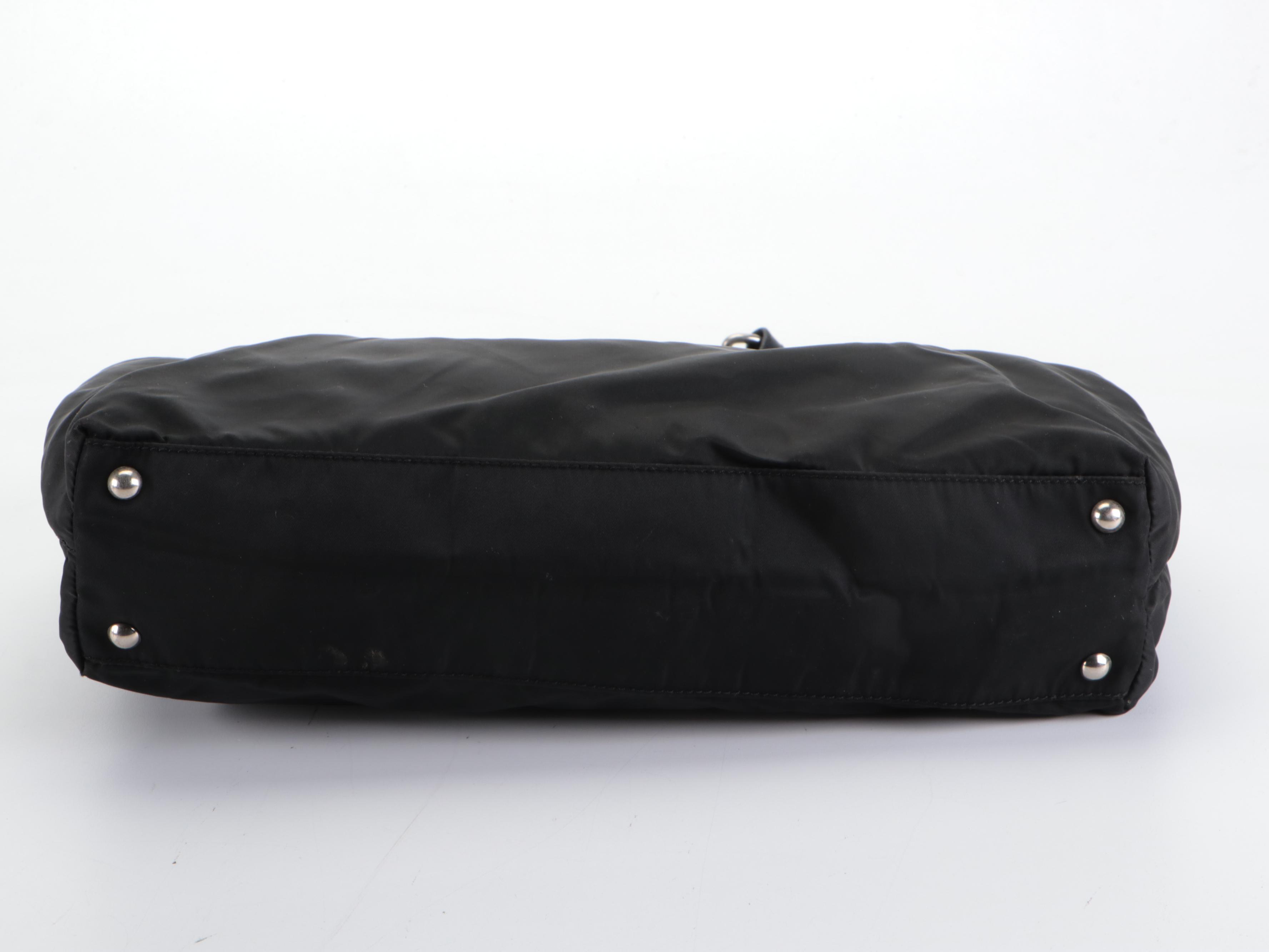 Prada Three-Compartment Tote in Black Tessuto Nylon and Calfskin Leather