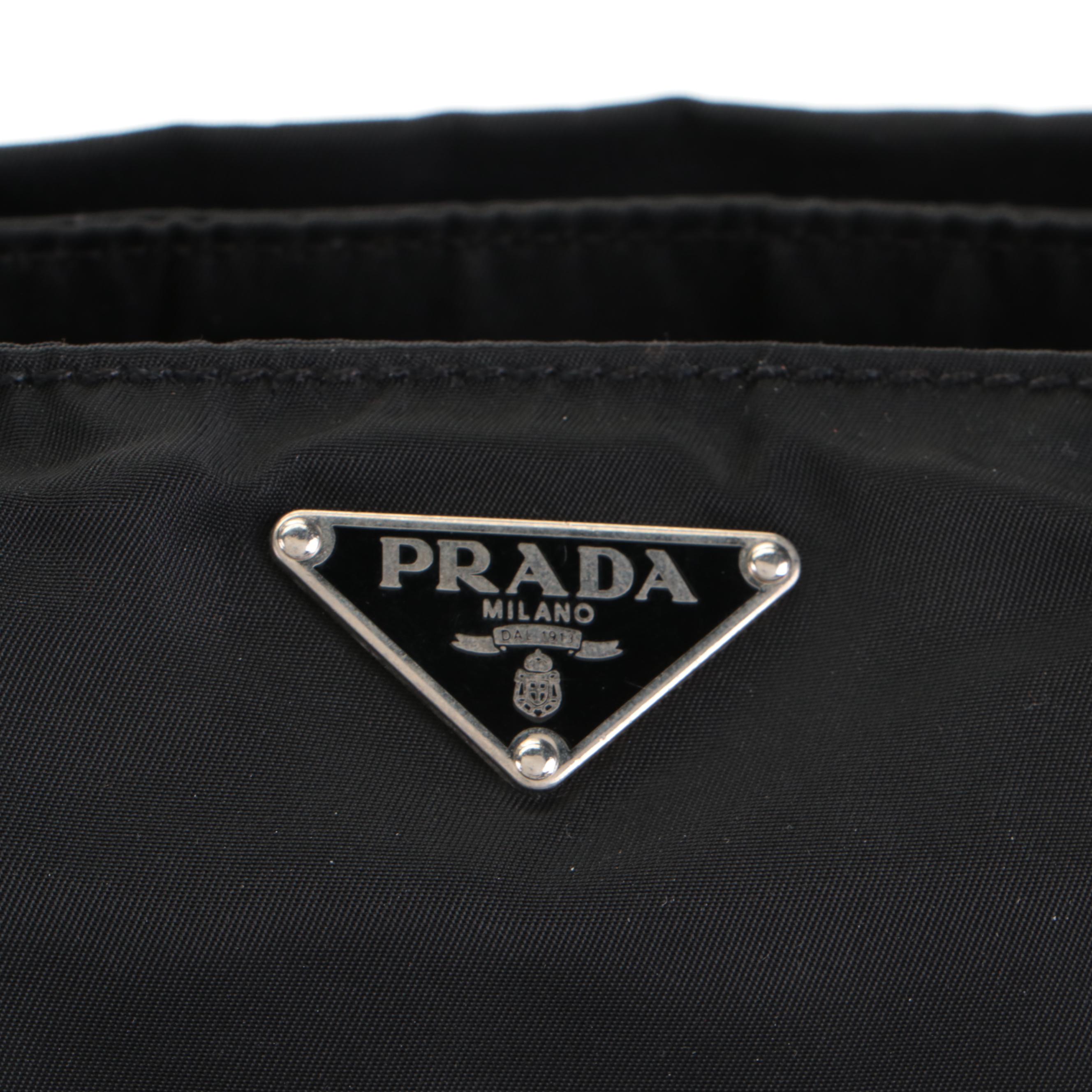 Prada Three-Compartment Tote in Black Tessuto Nylon and Calfskin Leather