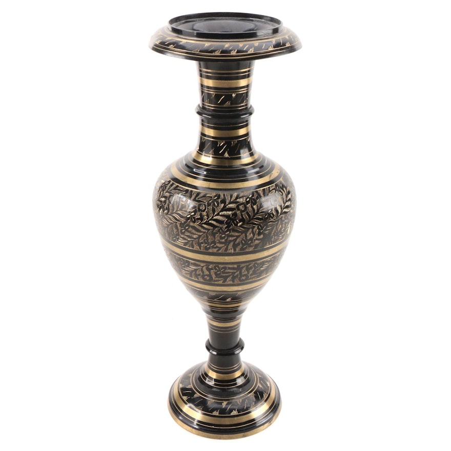 Indian Style Black Etched Brass Urn Vase