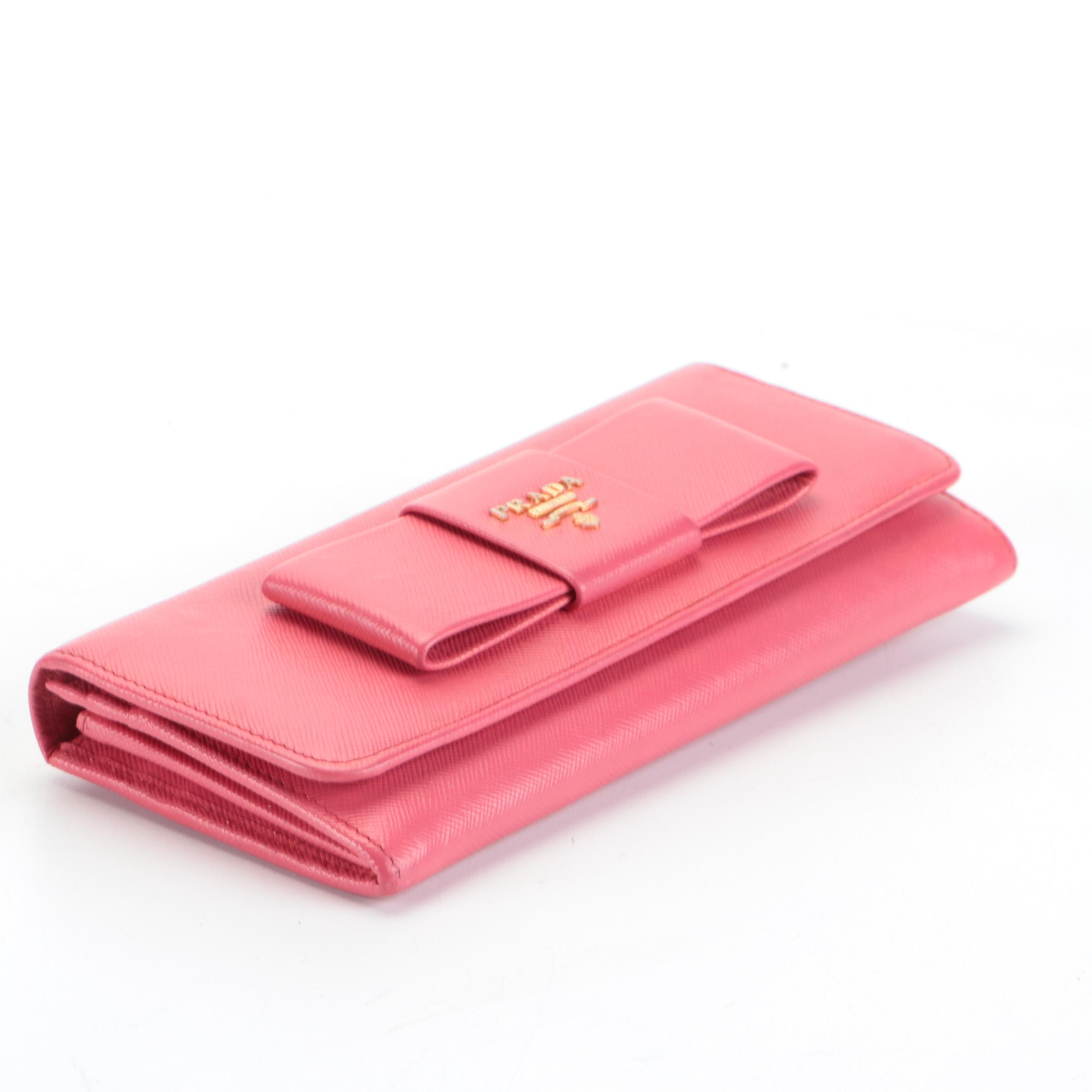 Prada  Continental Bow Wallet in Peonia Saffiano Leather