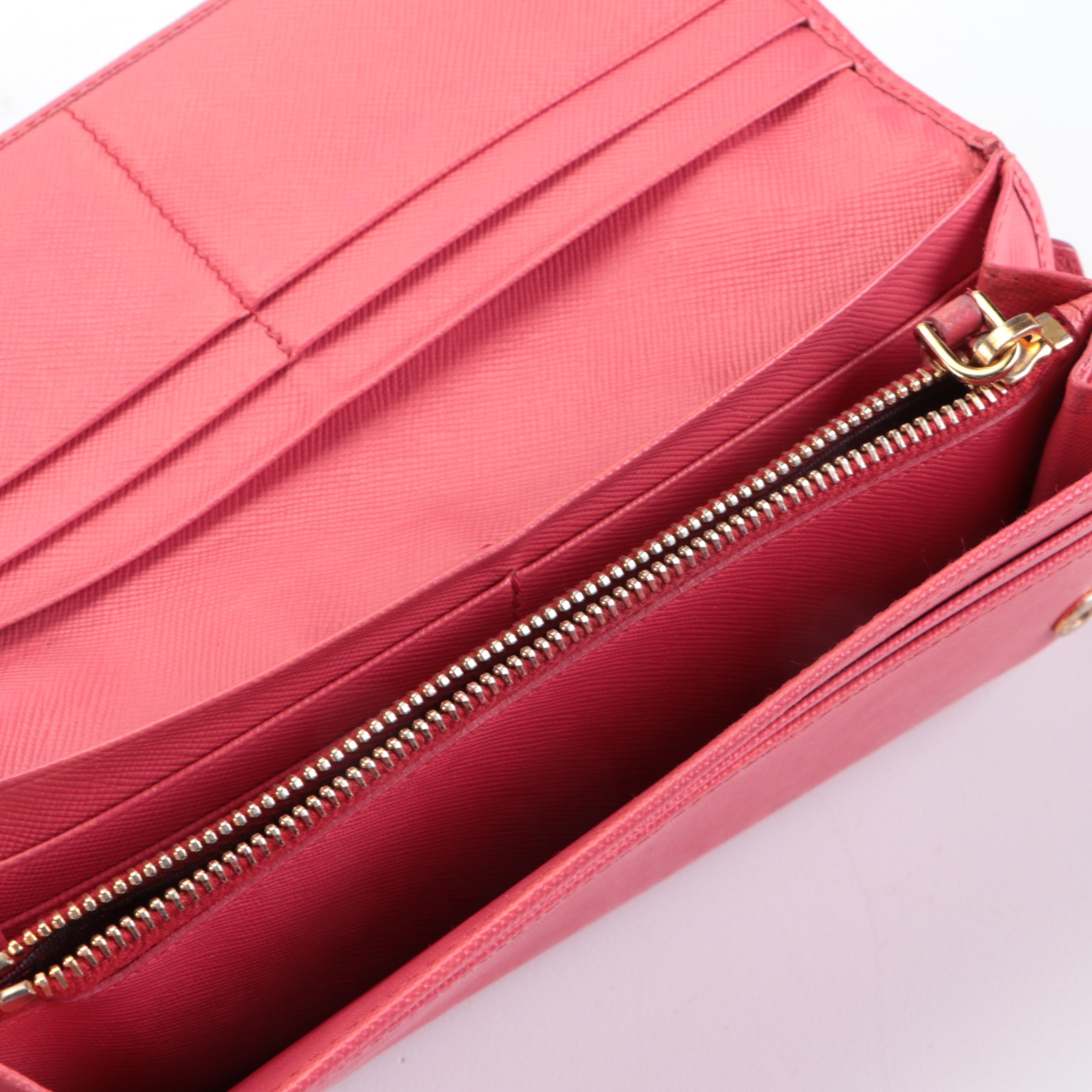 Prada  Continental Bow Wallet in Peonia Saffiano Leather