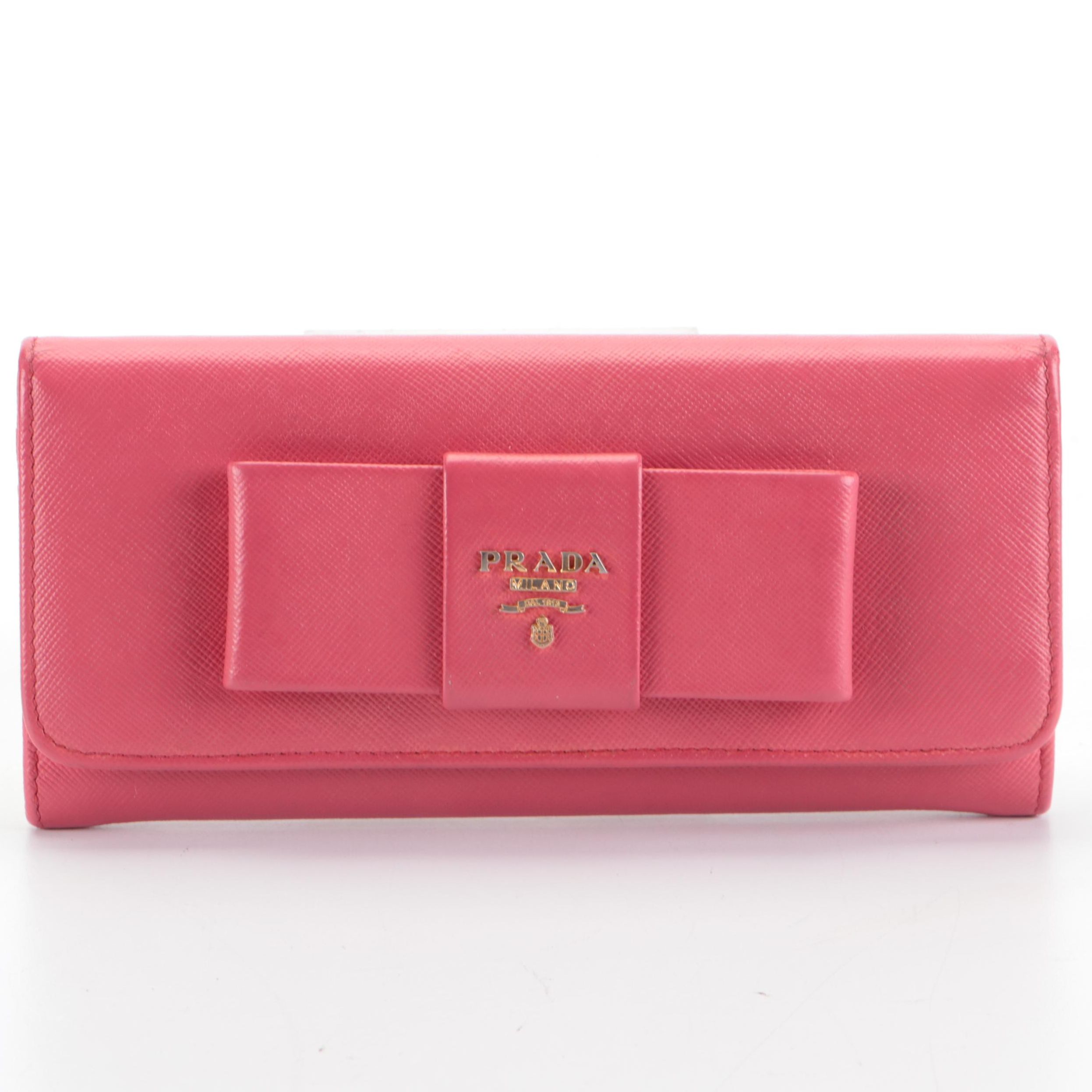 Prada  Continental Bow Wallet in Peonia Saffiano Leather