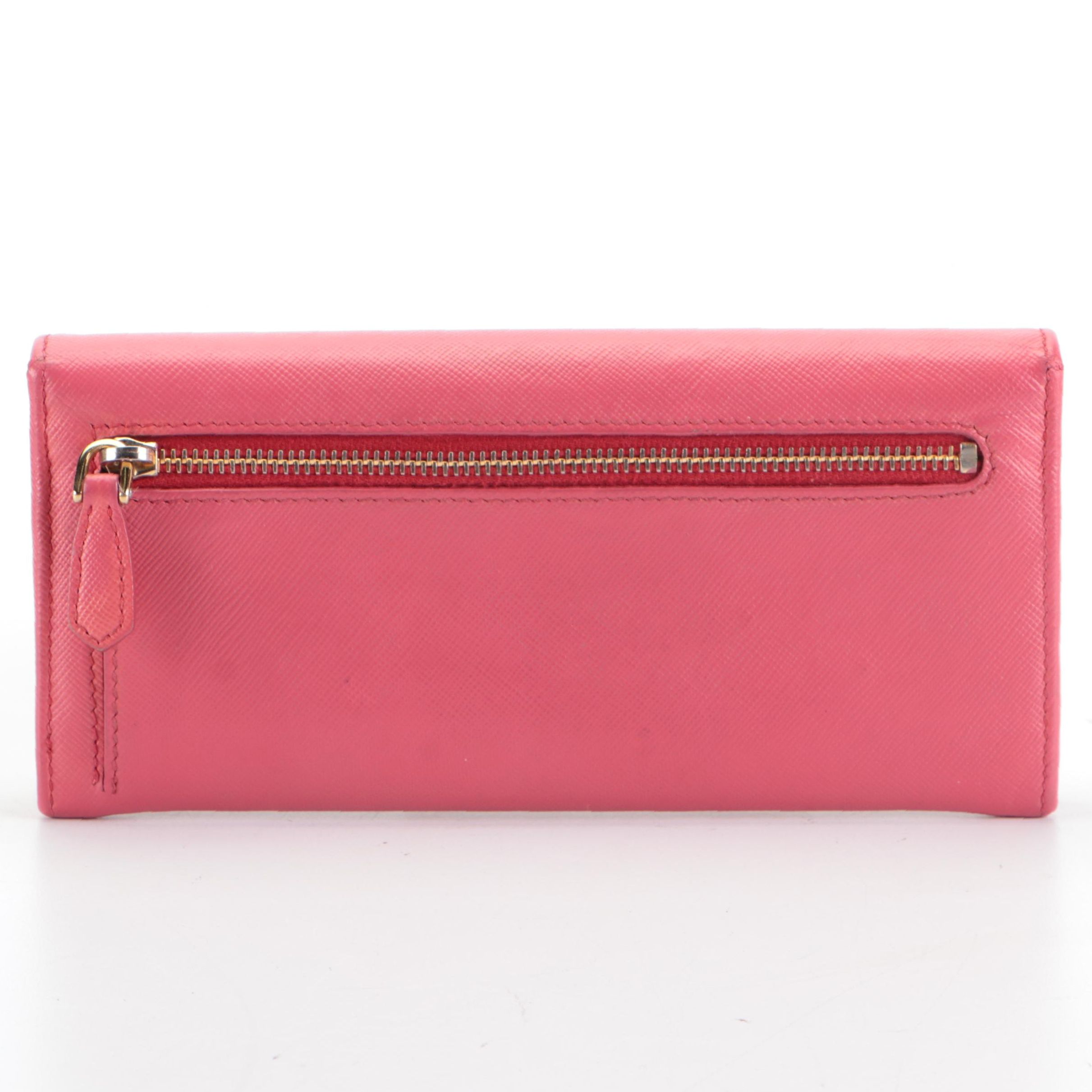 Prada  Continental Bow Wallet in Peonia Saffiano Leather