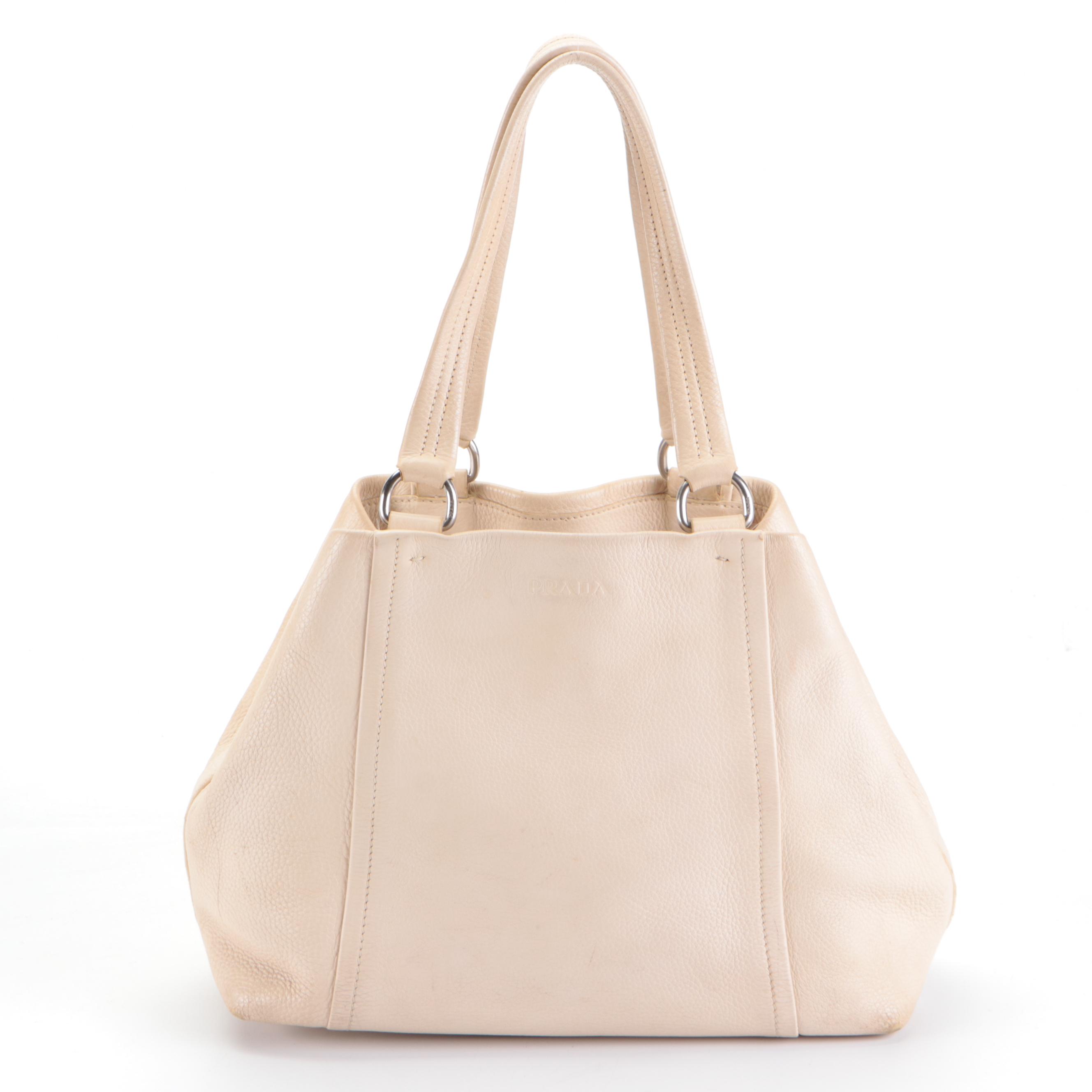 Prada Two Handle Bag in Of-White Leather