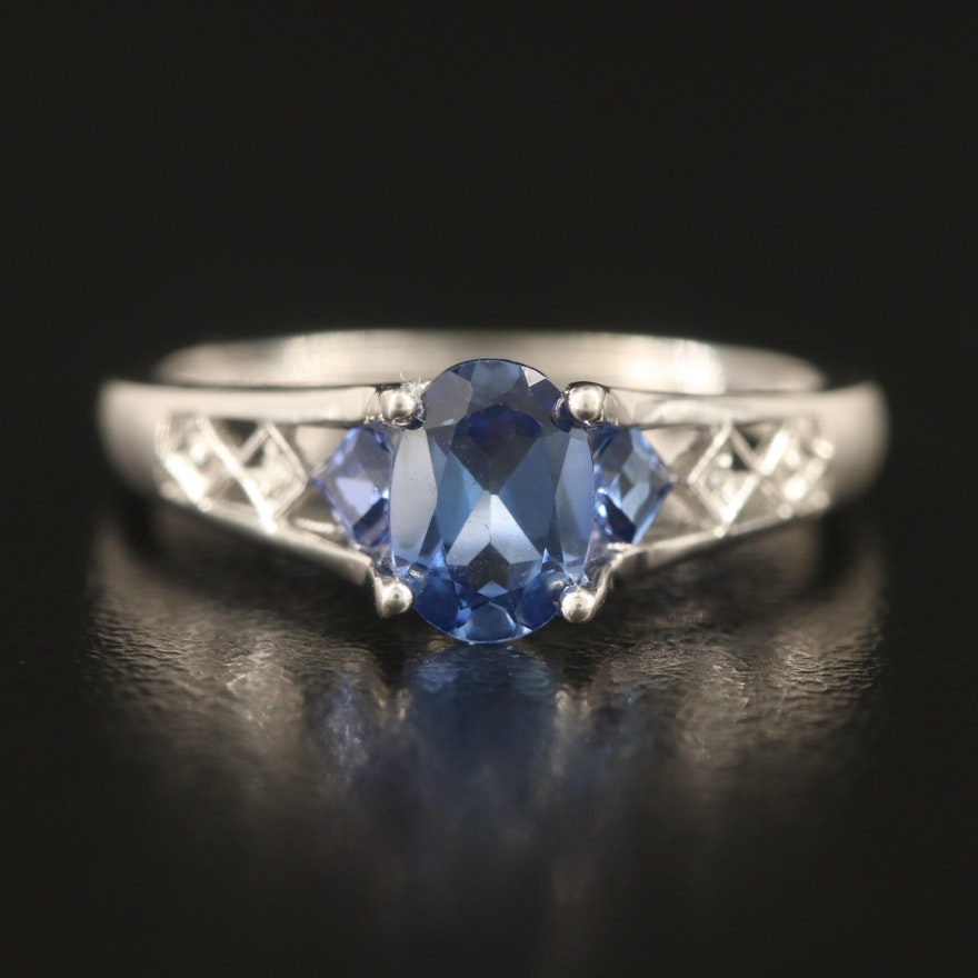 10K Sapphire and Diamond Ring with Openwork Shoulders
