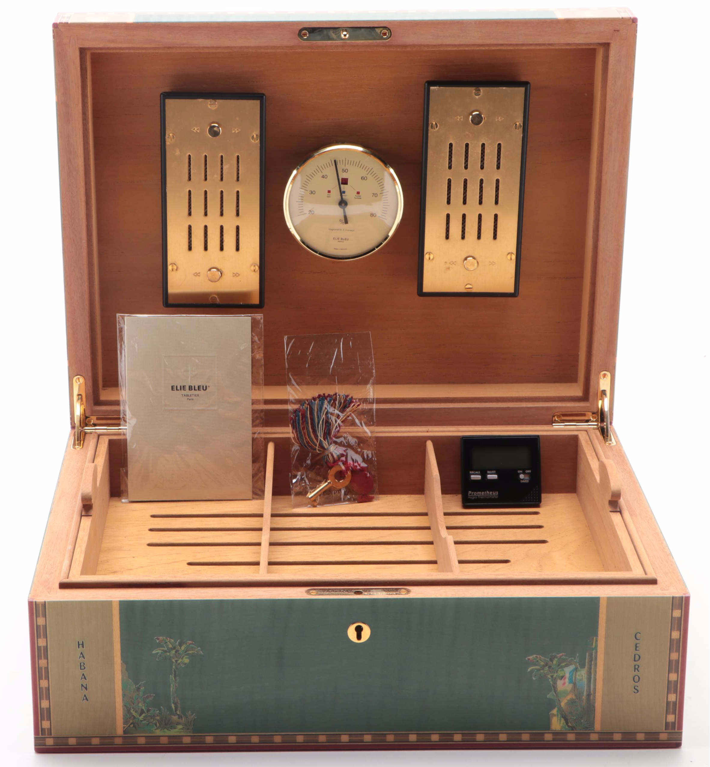 Elie Bleu "Alba Collection" Cedar Lined Cigar Humidor in Green Sycamore