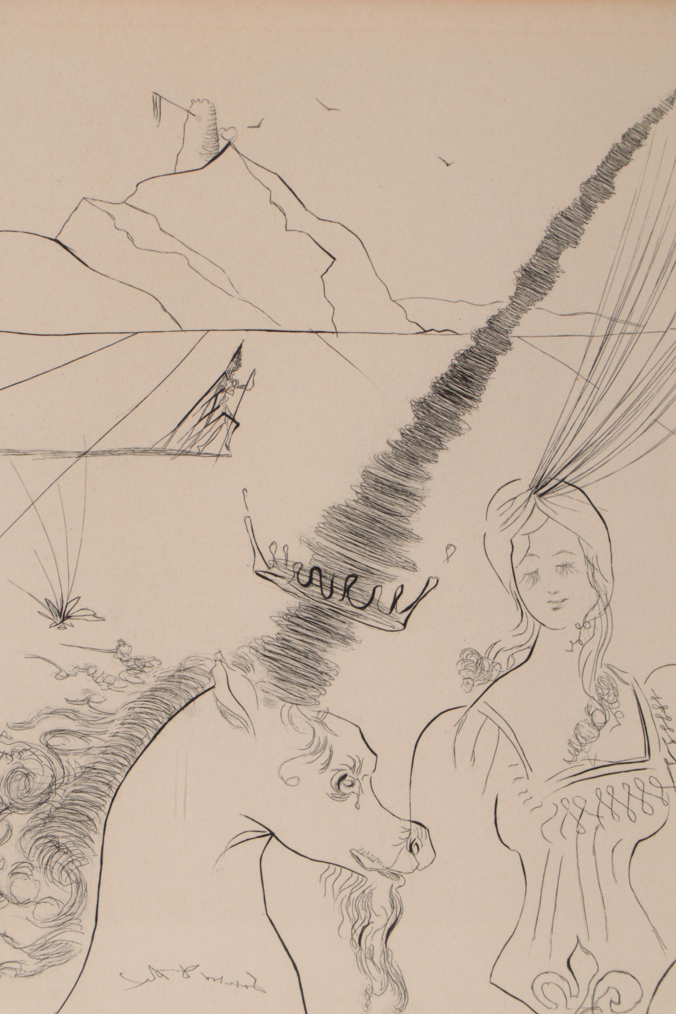 Salvador Dalí Second Edition Etching "The Lady and the Unicorn," 1971