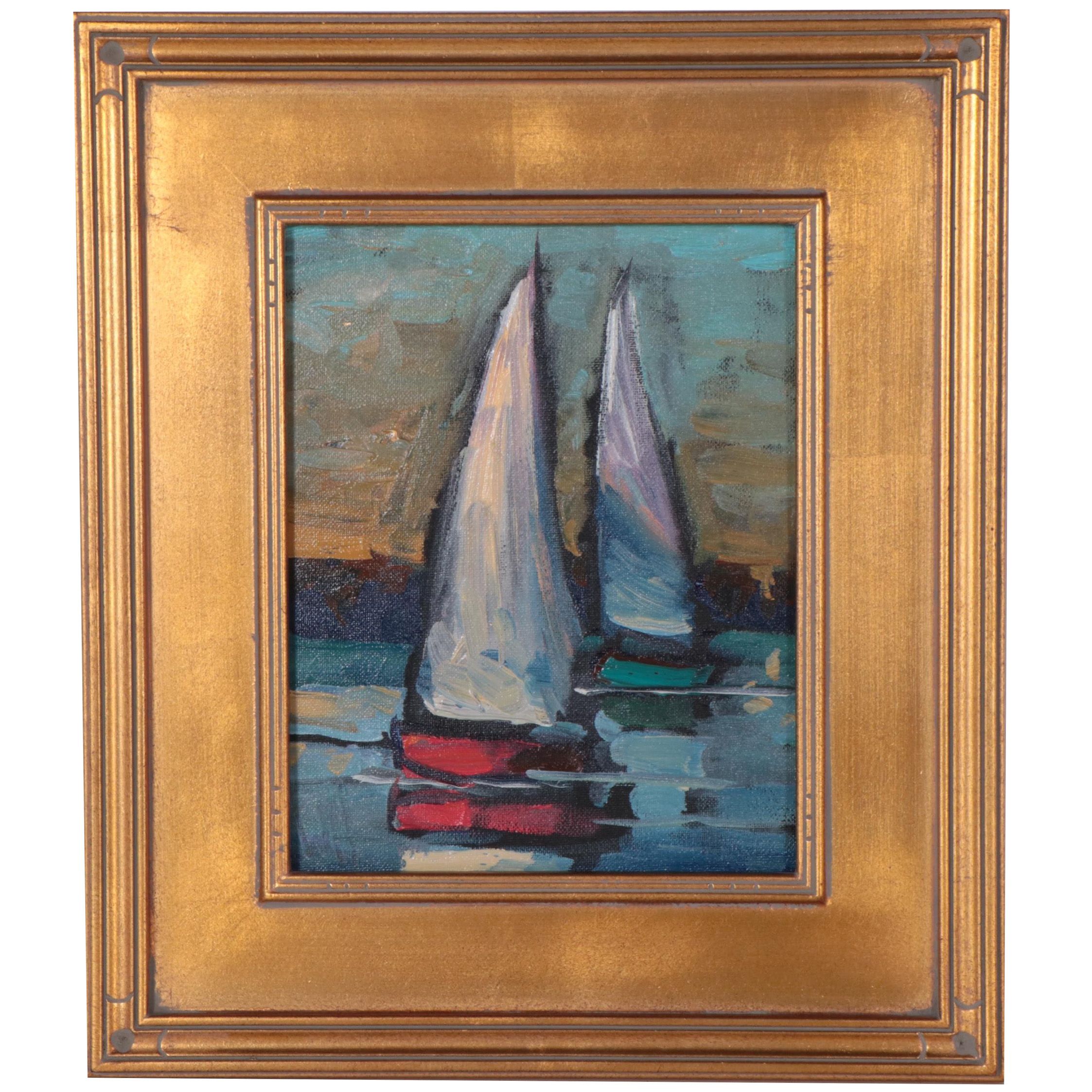 William Hawkins Oil Painting of Sailboat