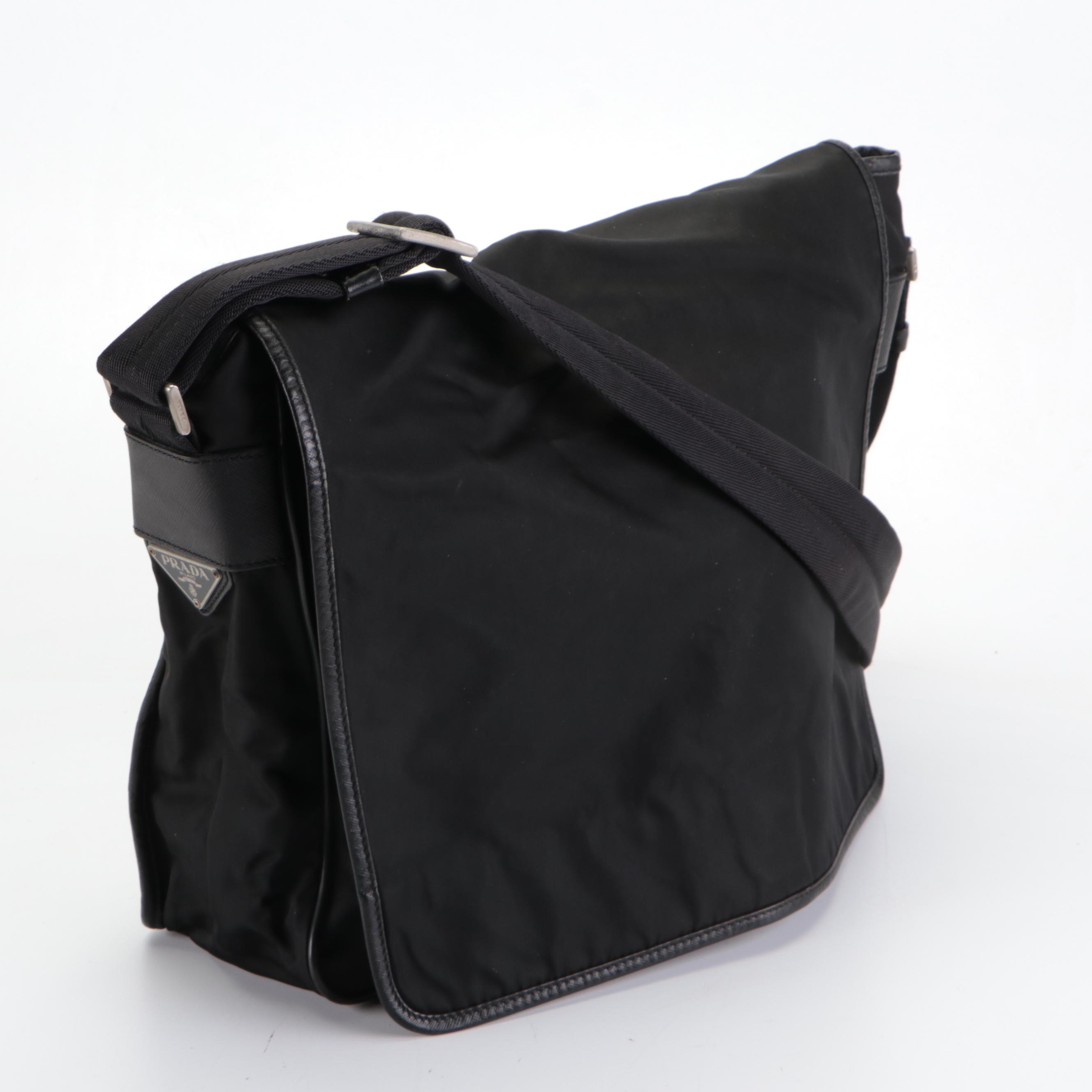 Prada Messenger Bag in Black Tessuto Nylon and Saffiano Leather