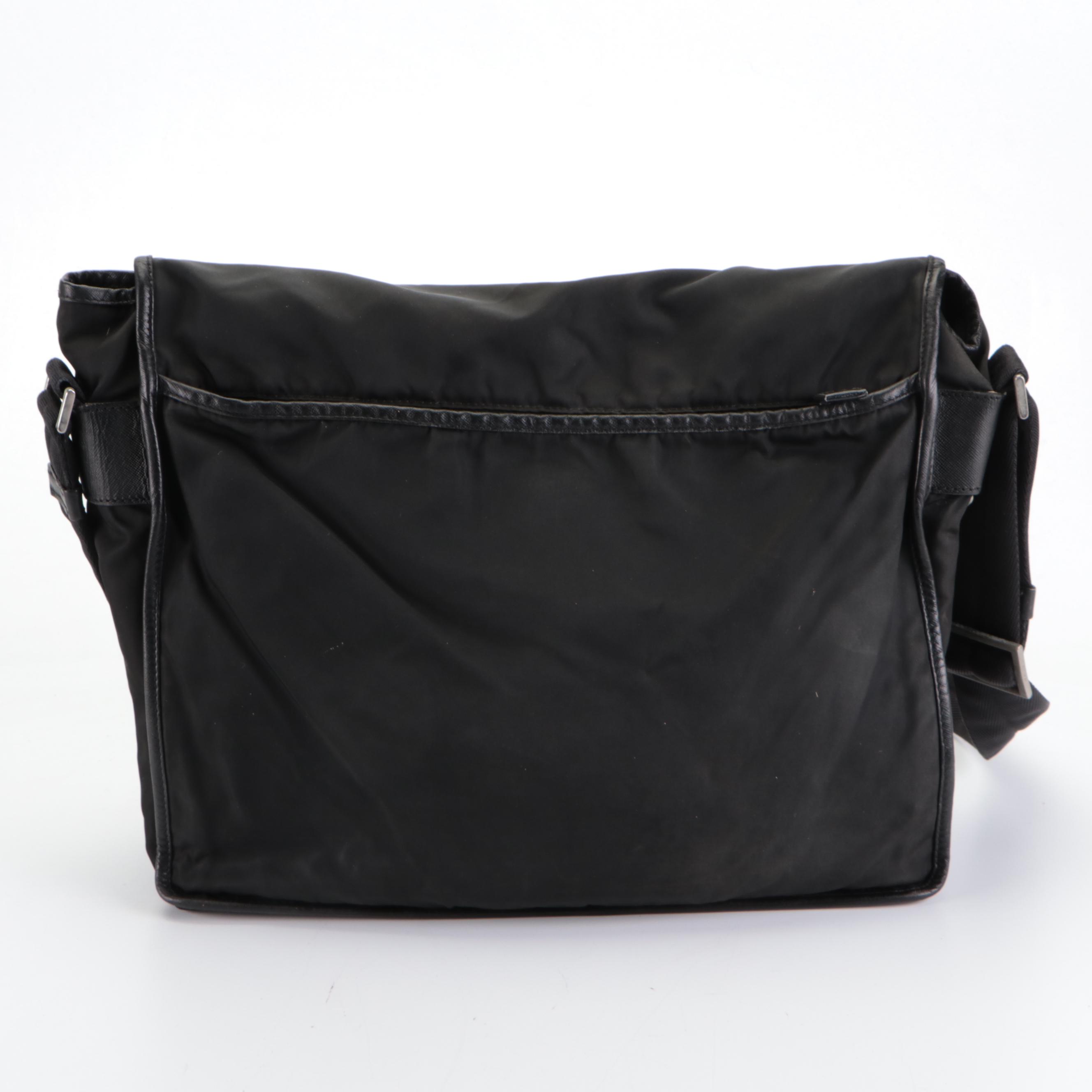 Prada Messenger Bag in Black Tessuto Nylon and Saffiano Leather