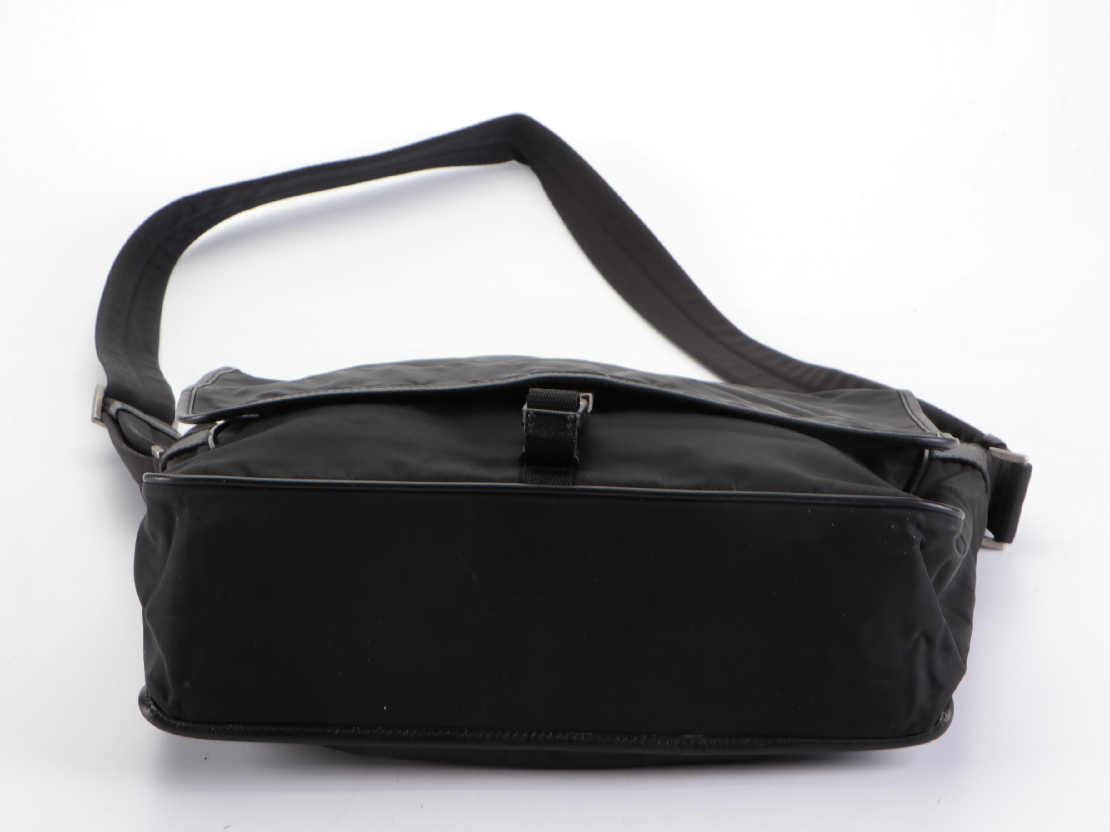 Prada Messenger Bag in Black Tessuto Nylon and Saffiano Leather