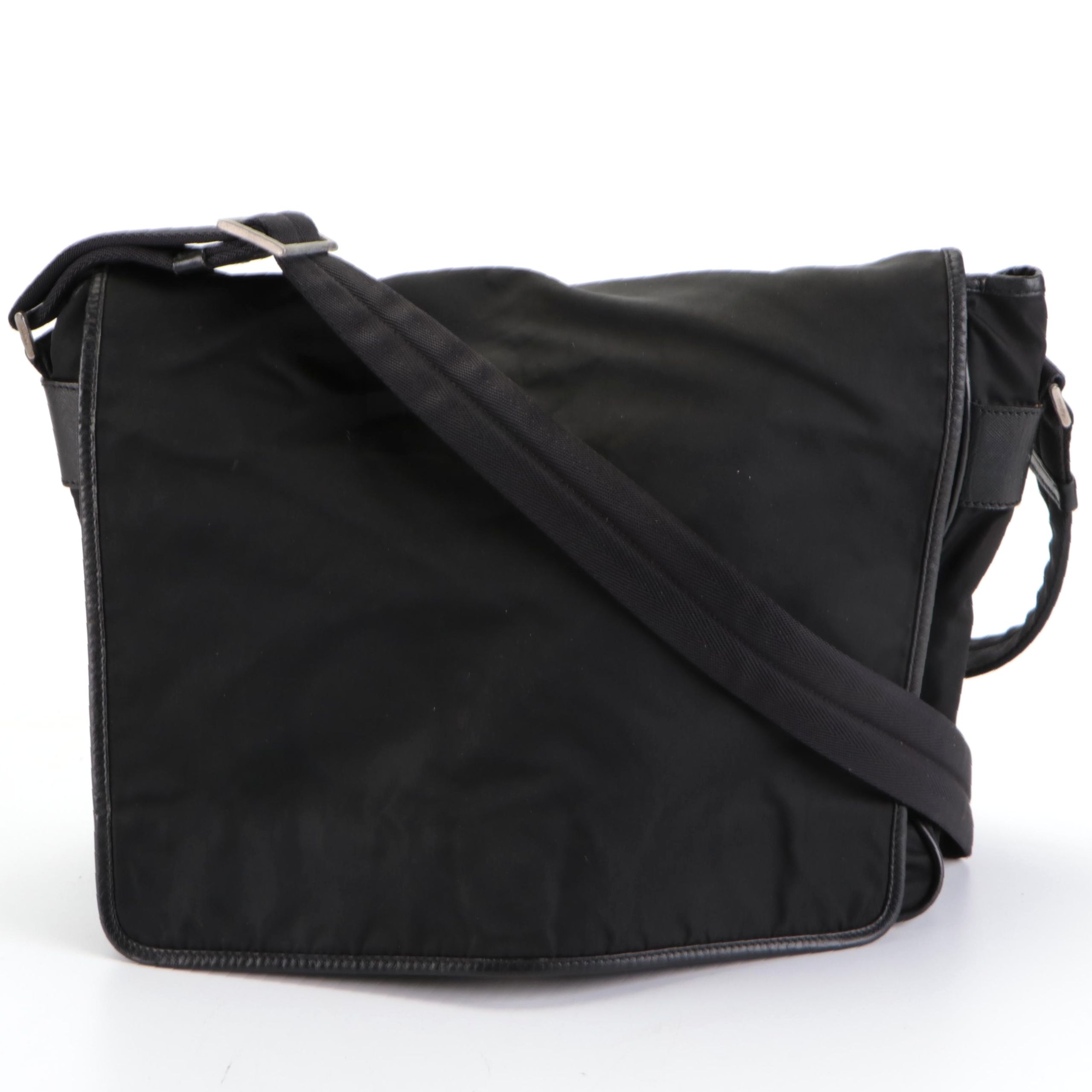 Prada Messenger Bag in Black Tessuto Nylon and Saffiano Leather