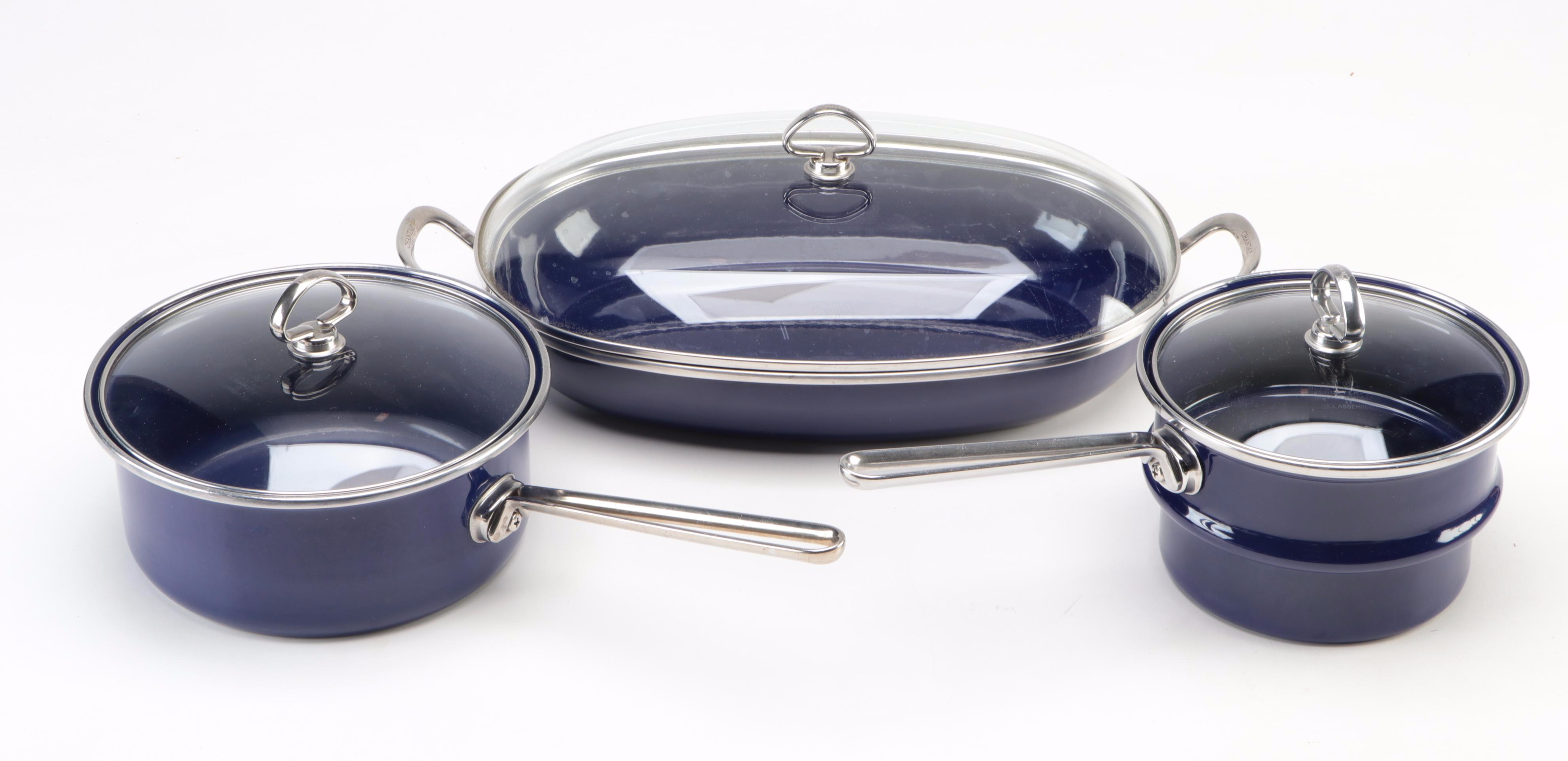 Chantal Blue Enameled Steel Cookware, Late 20th Century