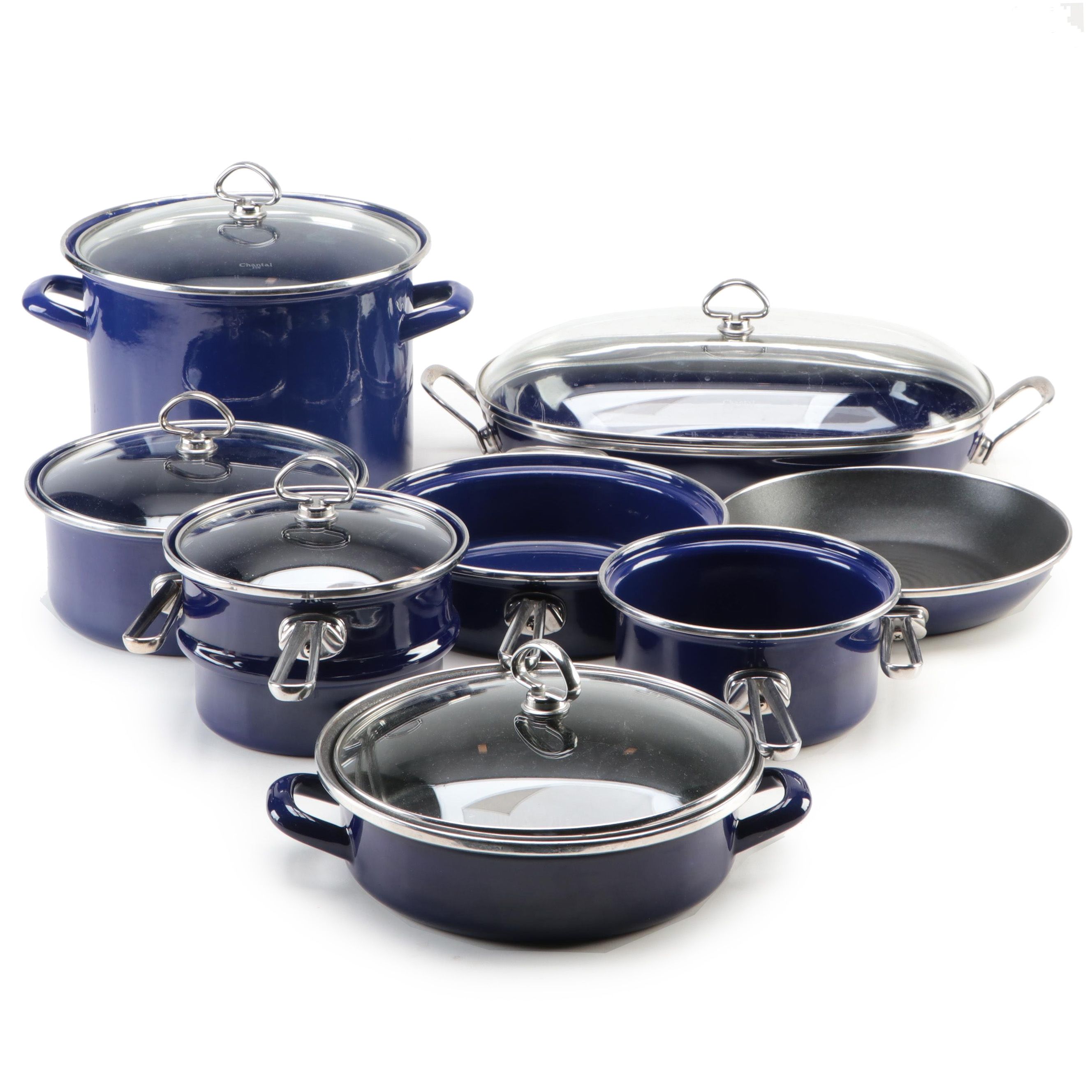 Chantal Blue Enameled Steel Cookware, Late 20th Century