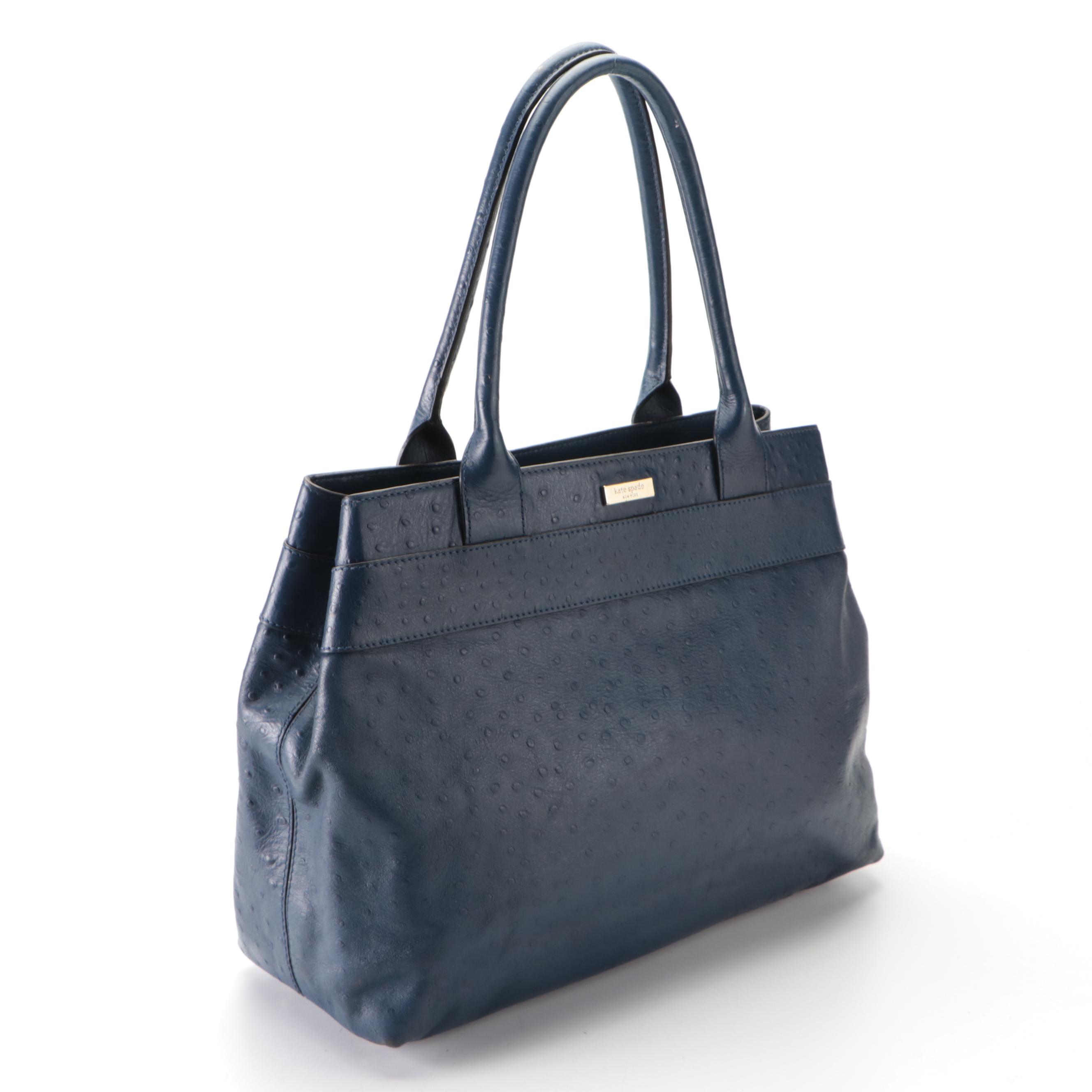 Kate Spade Charm City Diehl Tote in Dark Blue Ostrich-Embossed Leather