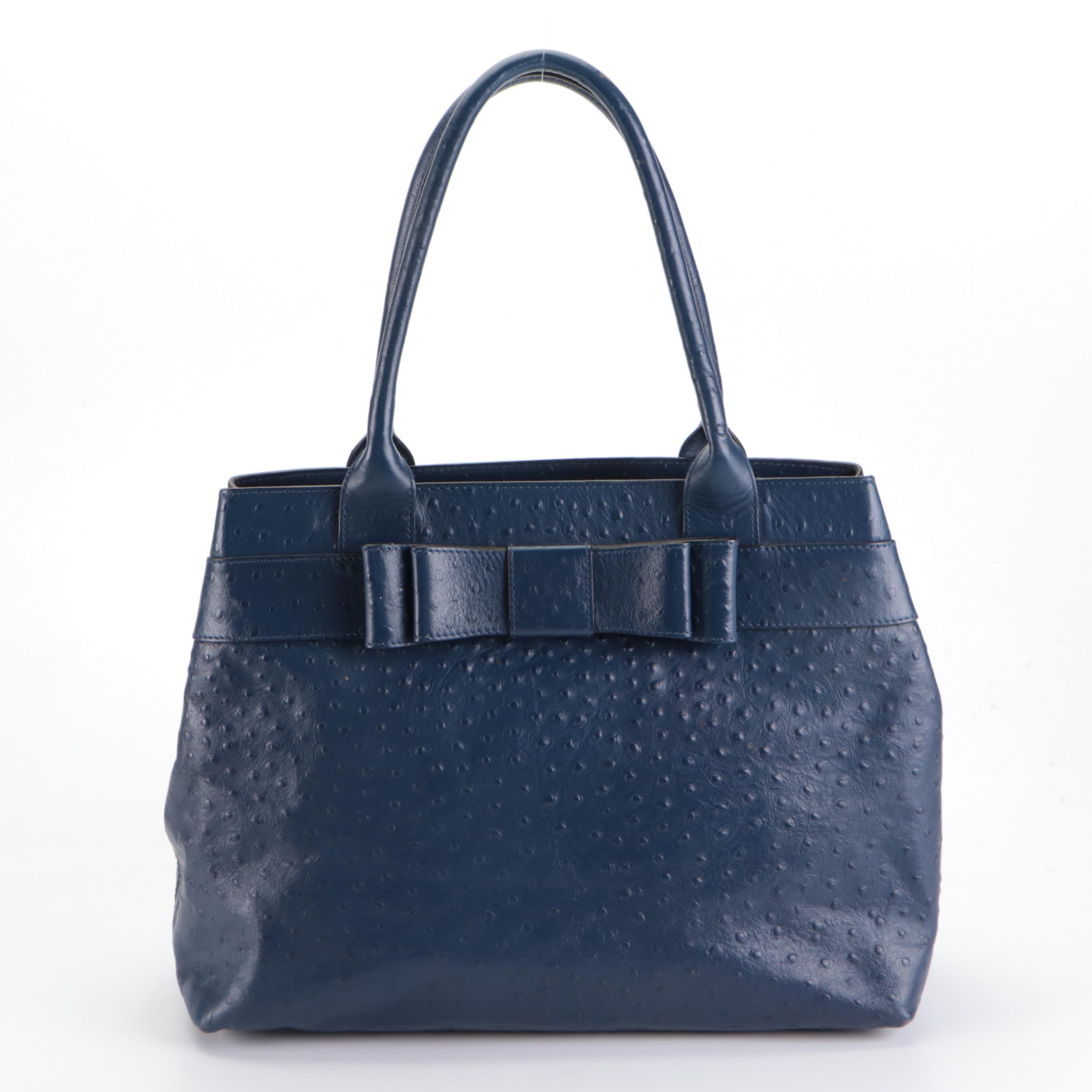 Kate Spade Charm City Diehl Tote in Dark Blue Ostrich-Embossed Leather