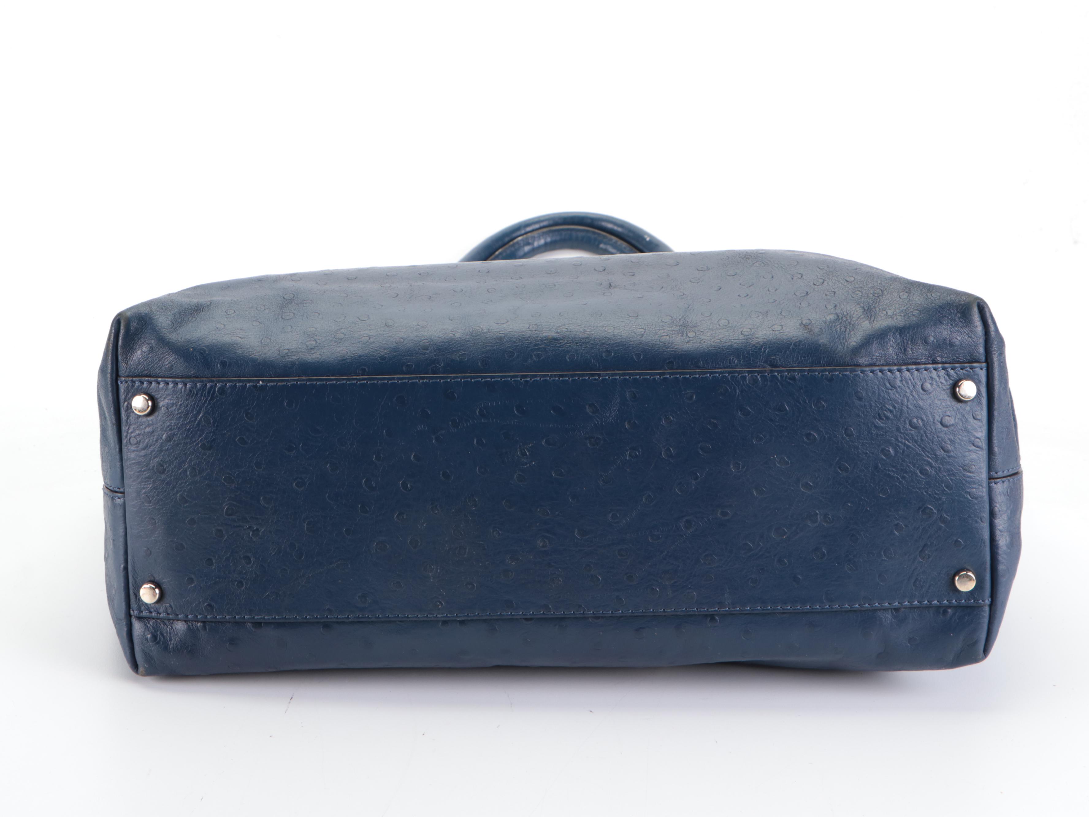 Kate Spade Charm City Diehl Tote in Dark Blue Ostrich-Embossed Leather