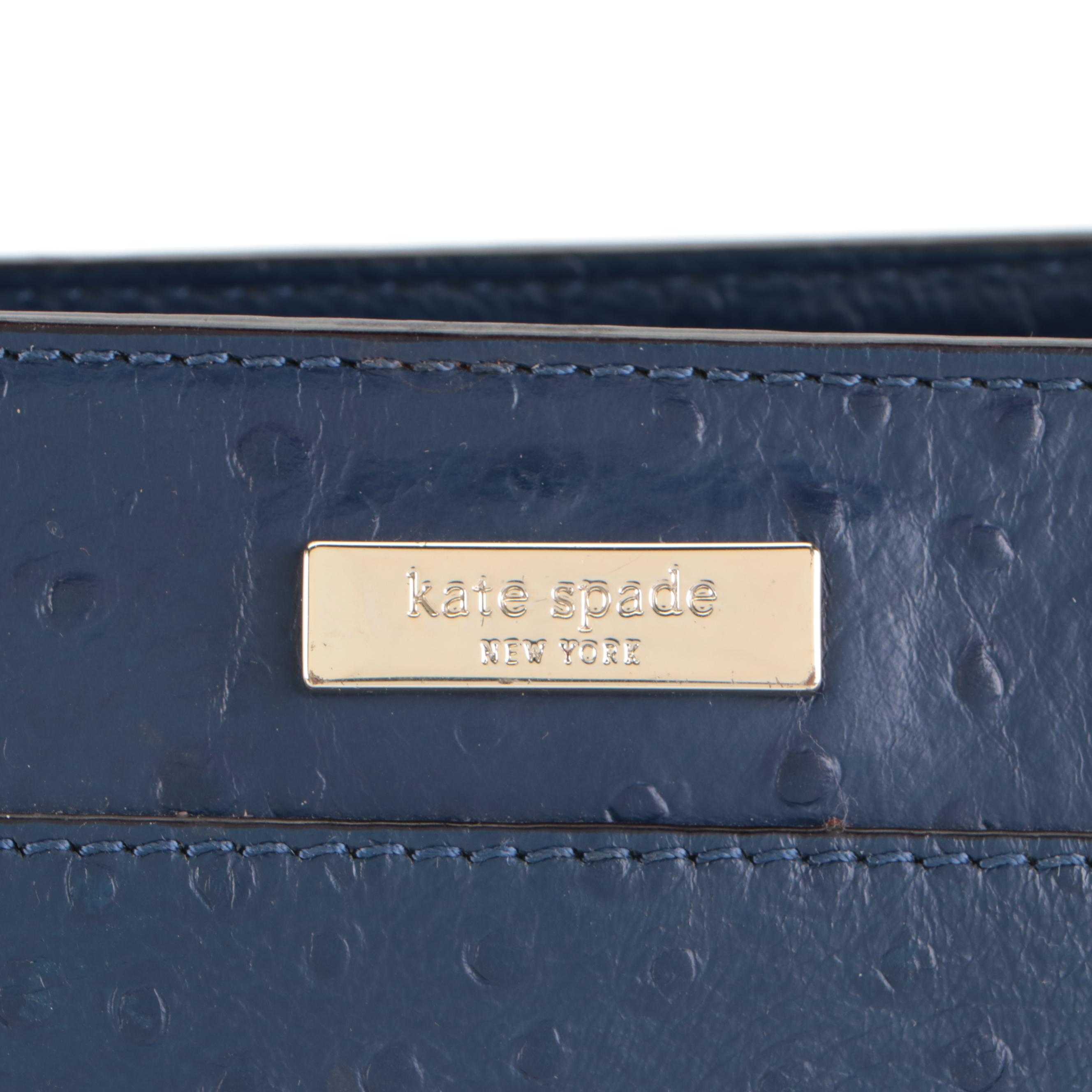Kate Spade Charm City Diehl Tote in Dark Blue Ostrich-Embossed Leather