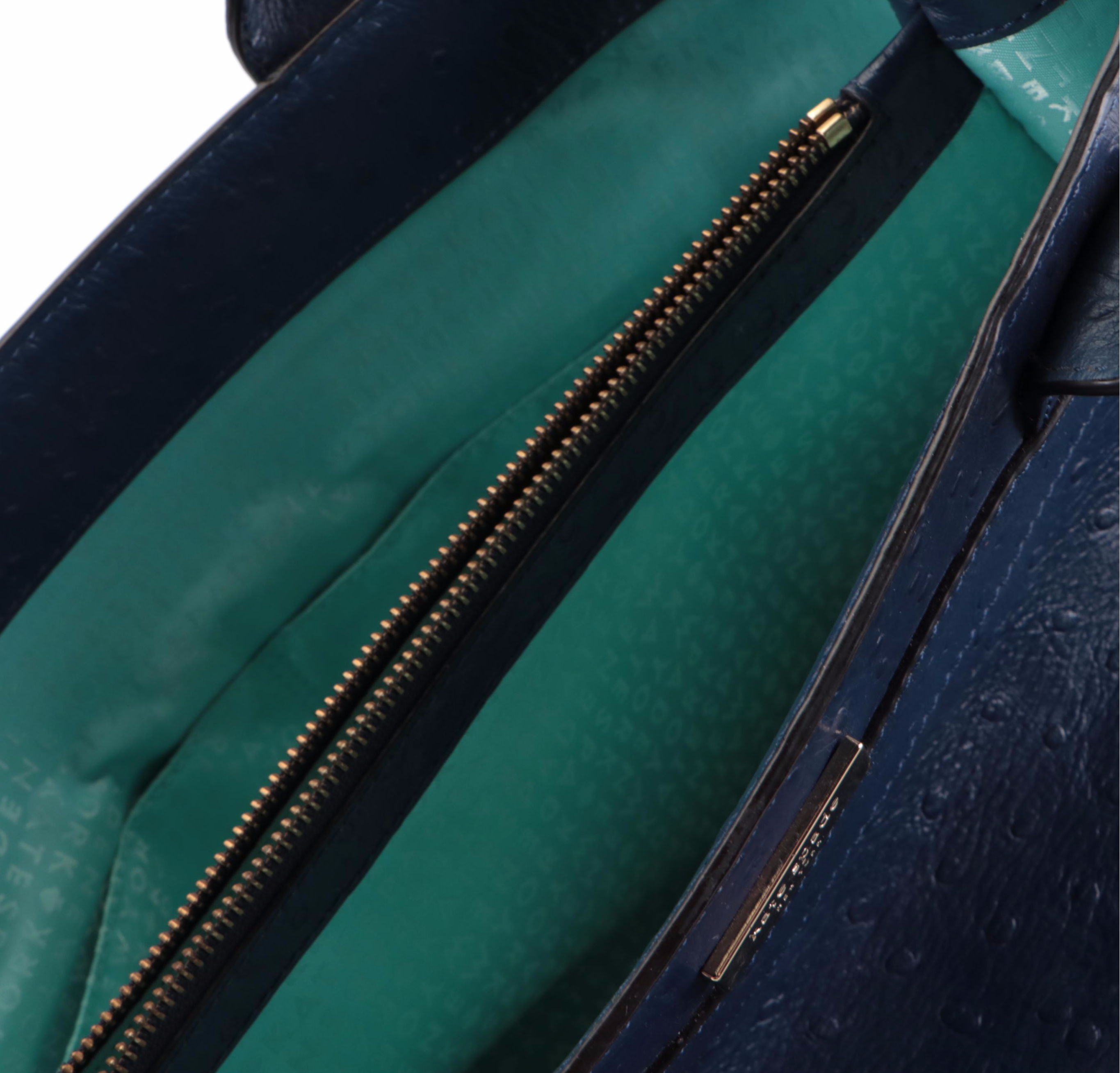 Kate Spade Charm City Diehl Tote in Dark Blue Ostrich-Embossed Leather