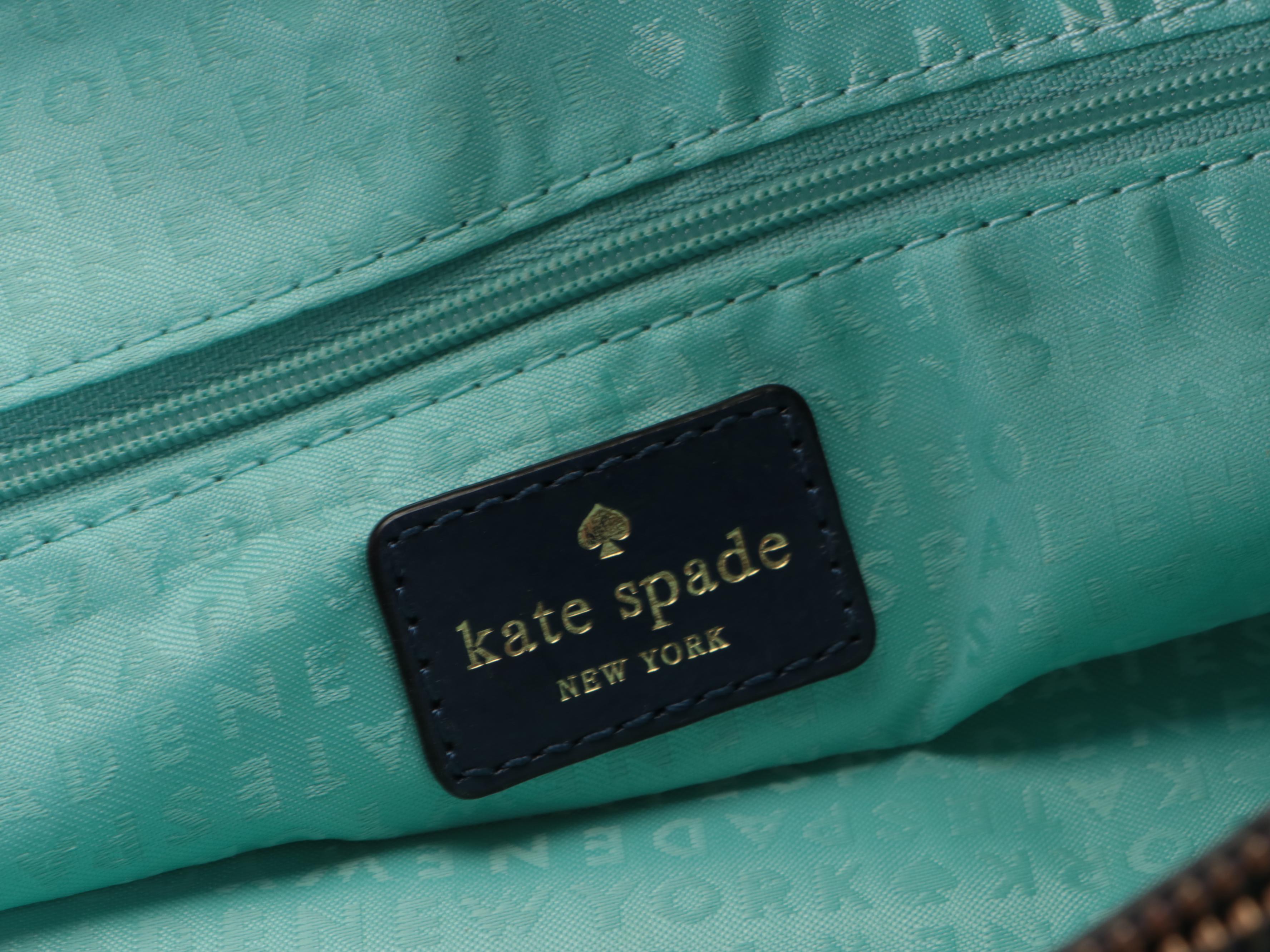 Kate Spade Charm City Diehl Tote in Dark Blue Ostrich-Embossed Leather