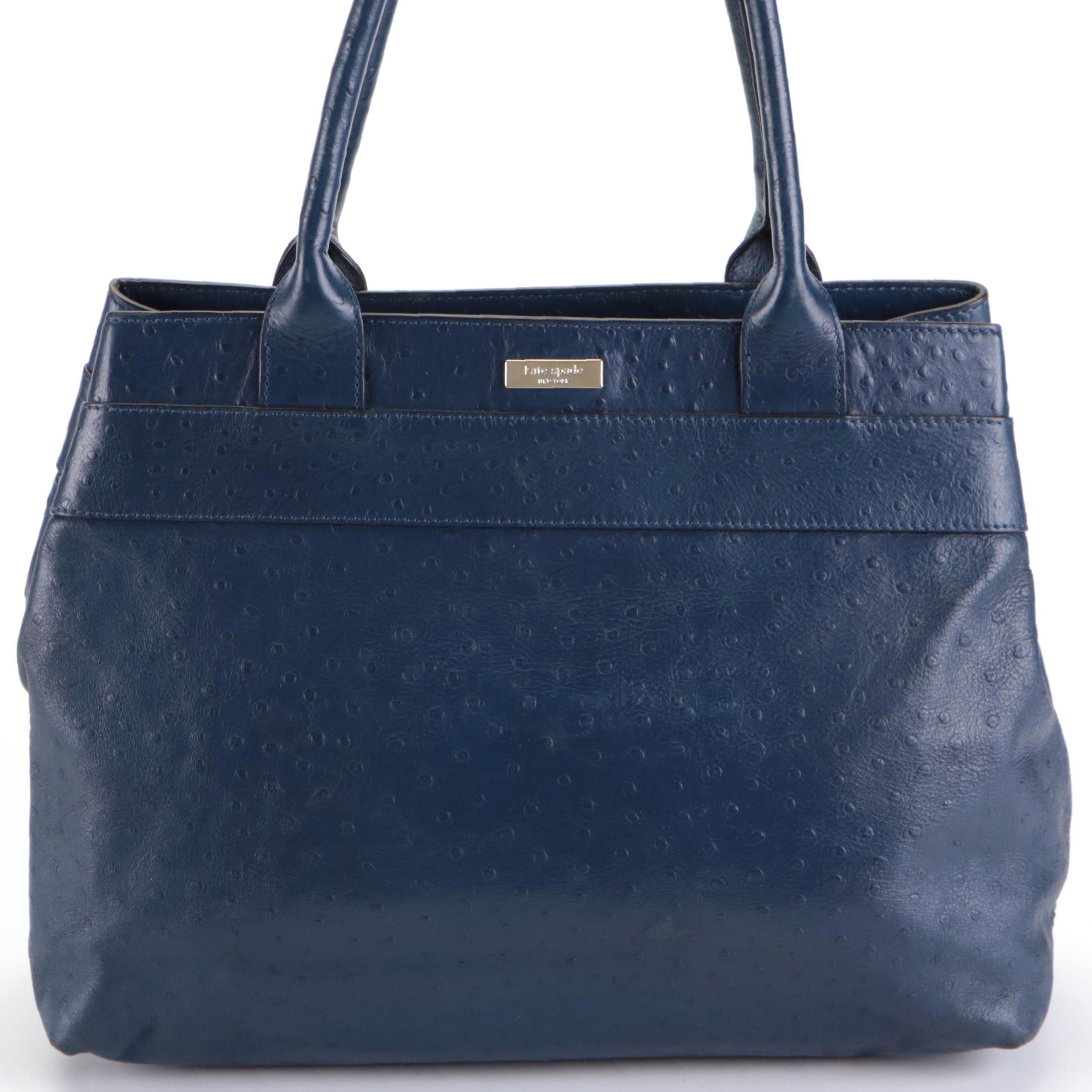 Kate Spade Charm City Diehl Tote in Dark Blue Ostrich-Embossed Leather