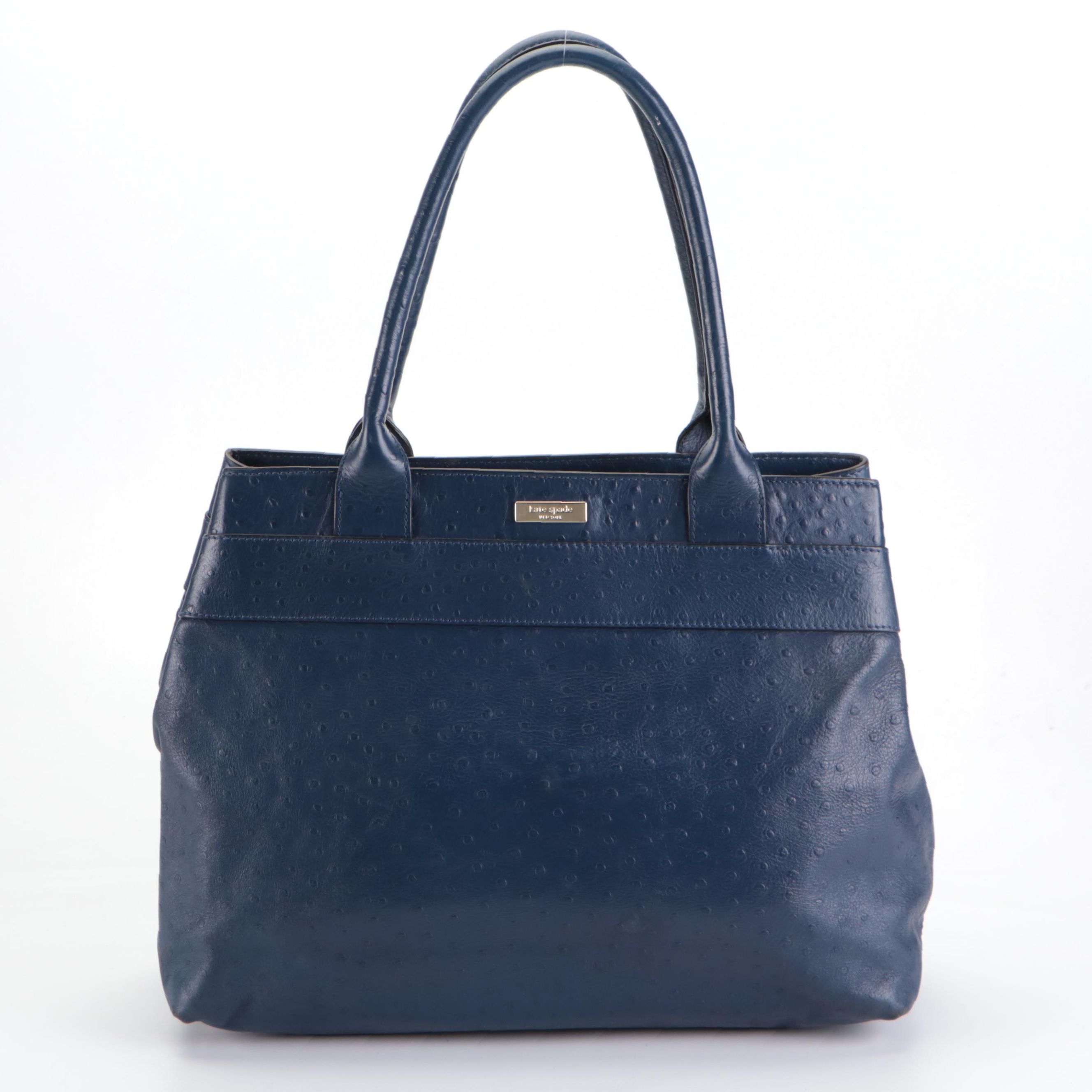 Kate Spade Charm City Diehl Tote in Dark Blue Ostrich-Embossed Leather