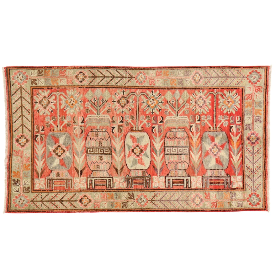 8'6 x 4'8 Hand-Knotted East Turkestan Khotan Still Life Area Rug