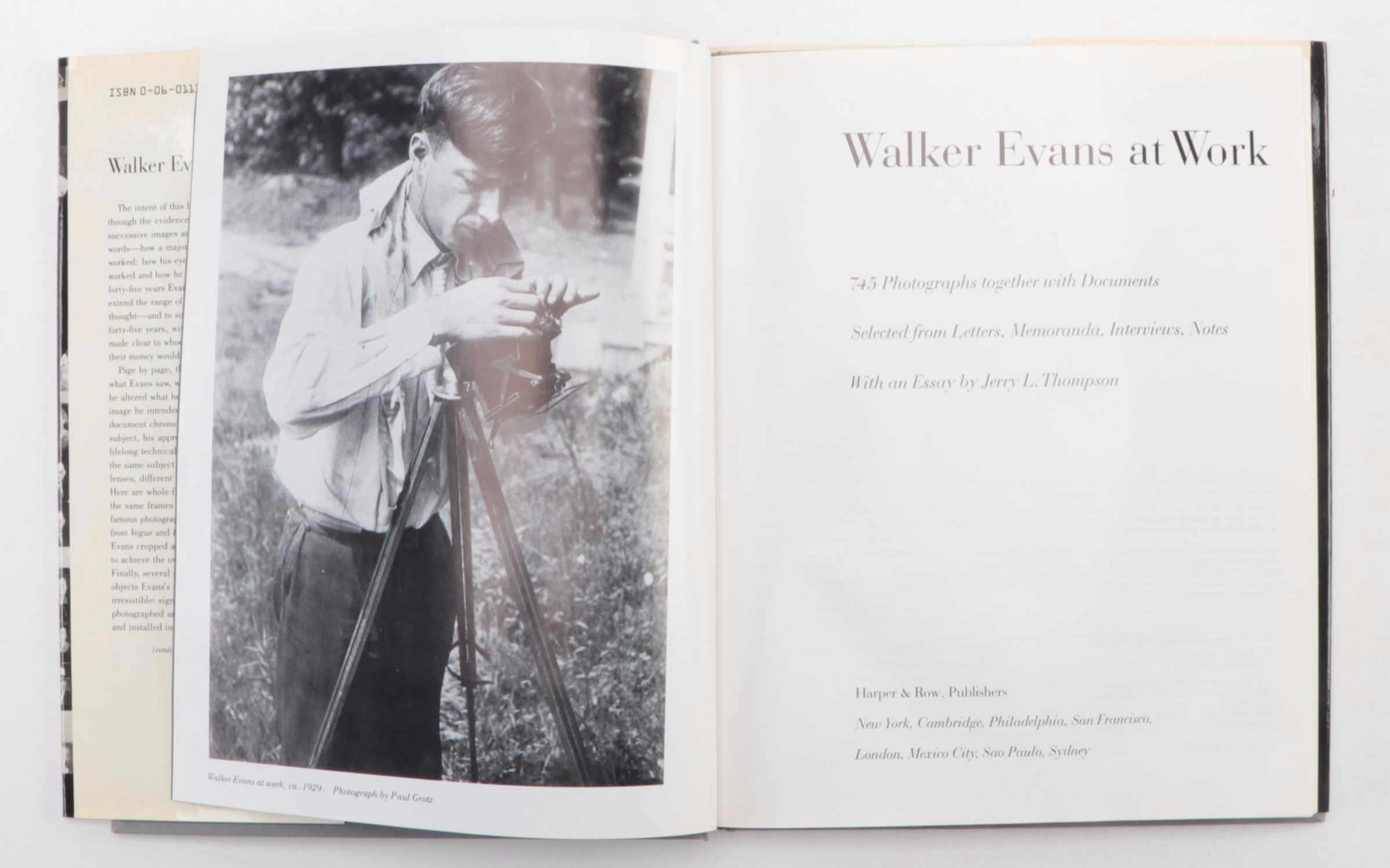 First Edition "Walker Evans at Work" and Other Photography Book by Walter Evans