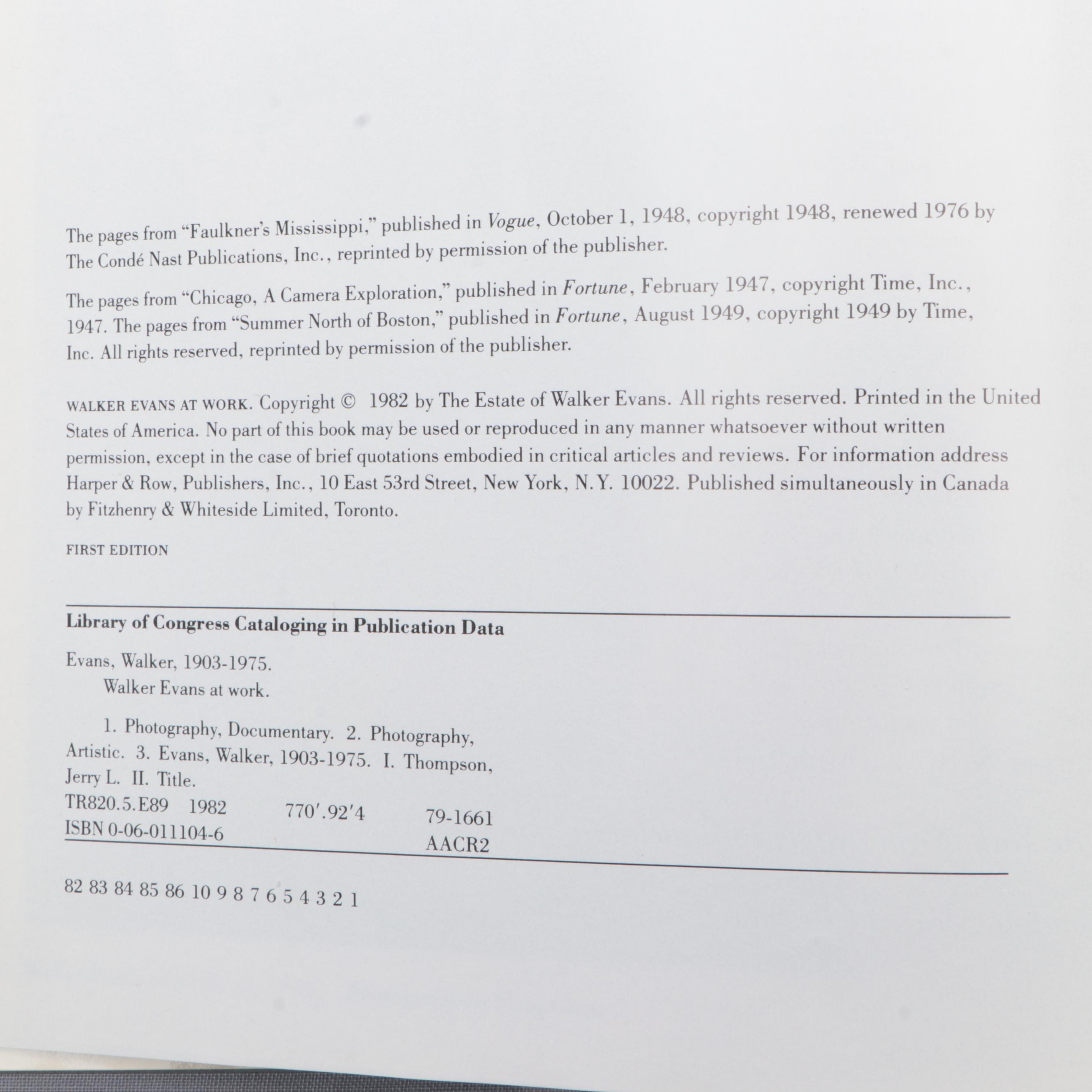 First Edition "Walker Evans at Work" and Other Photography Book by Walter Evans