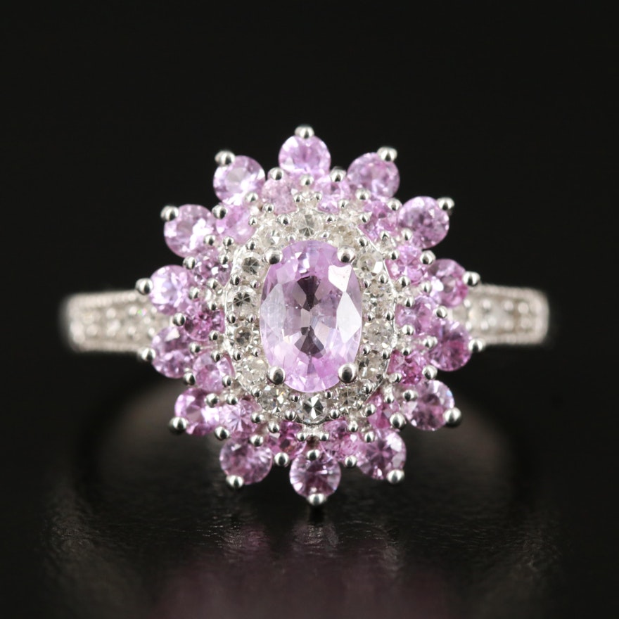 Sterling Pink Sapphire and Diamond Ring