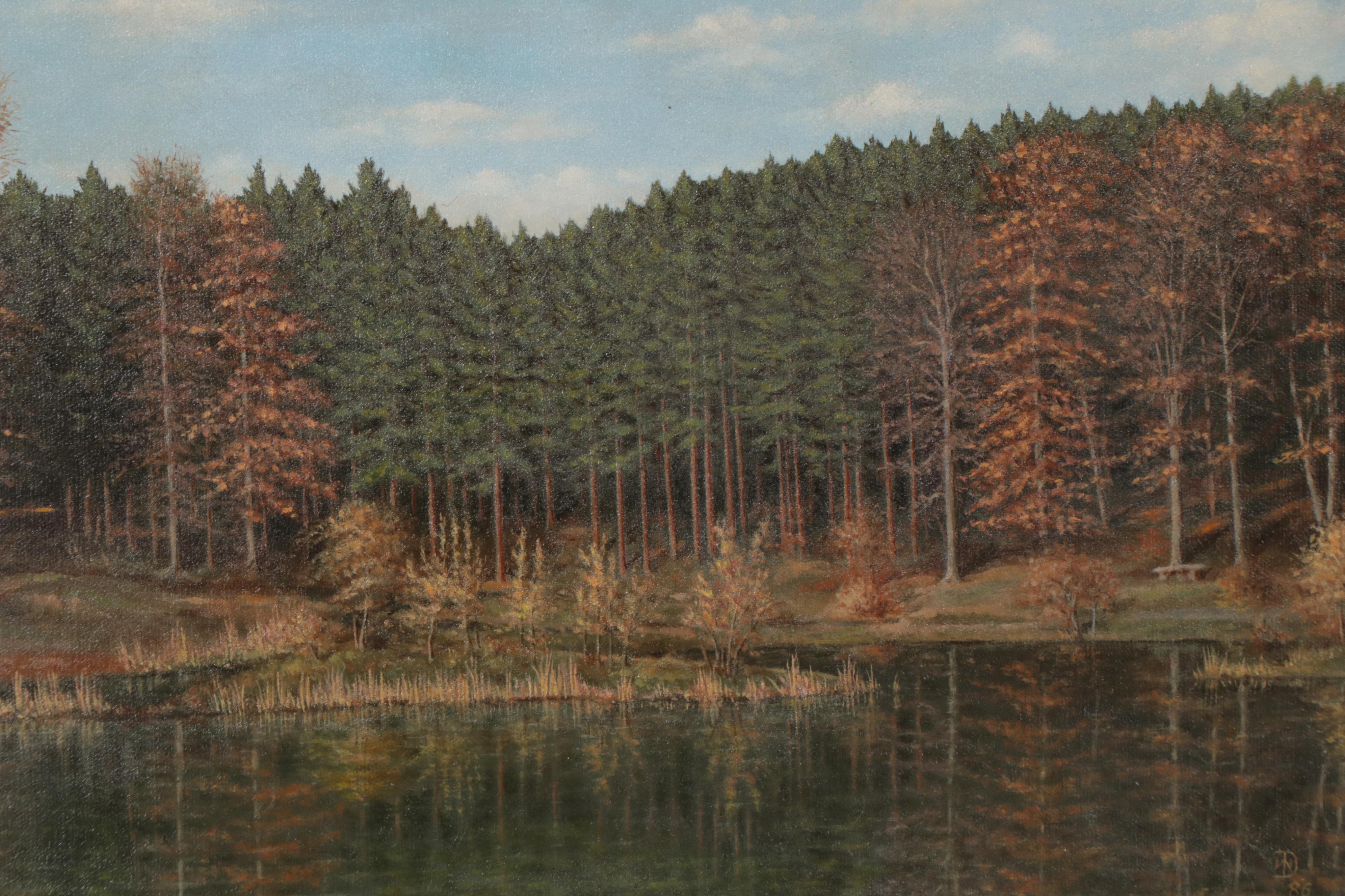 German Landscape Oil Painting "Am Hexenteich," 1986