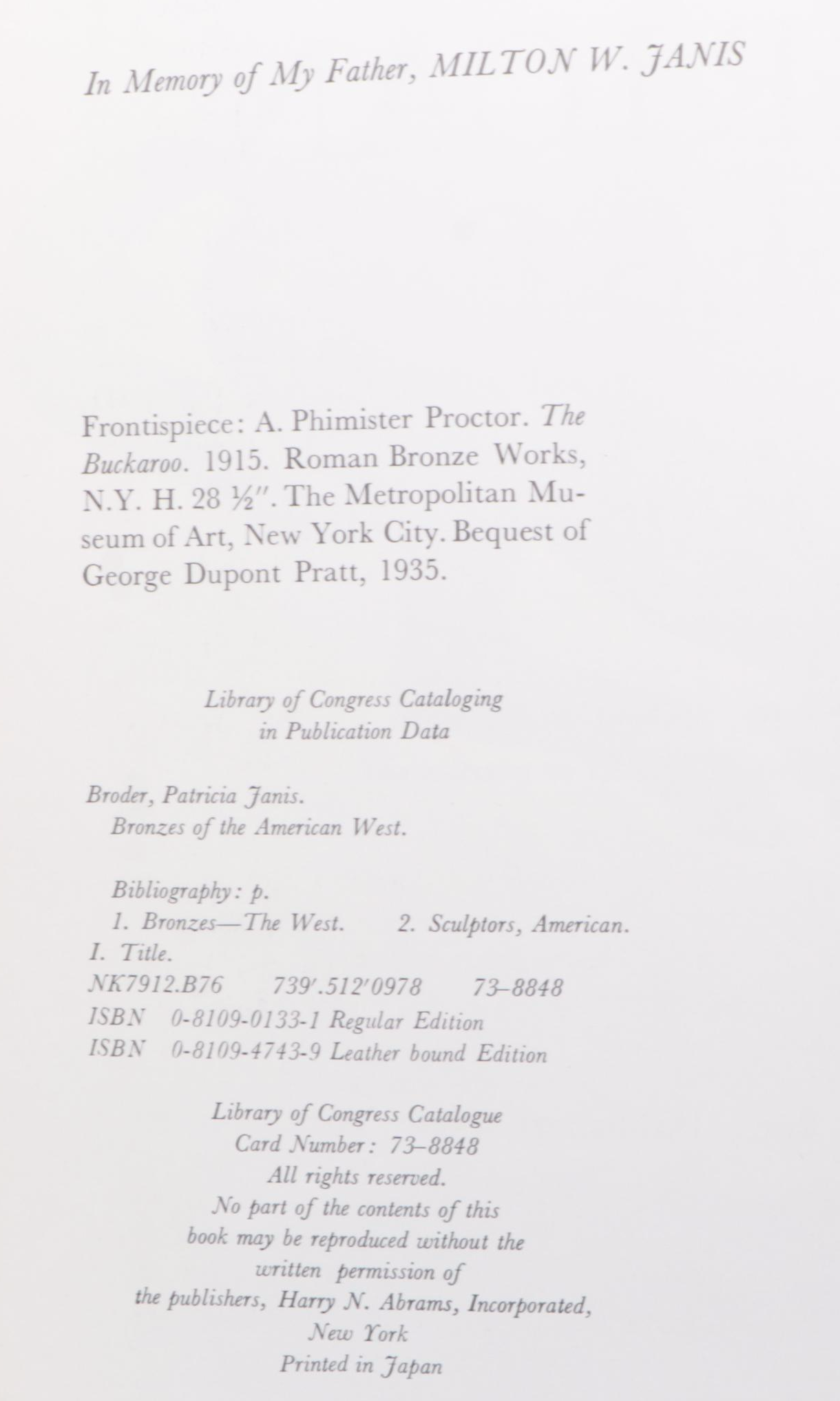 Signed Limited Edition "Bronzes of the American West" by Patricia Janis Broder