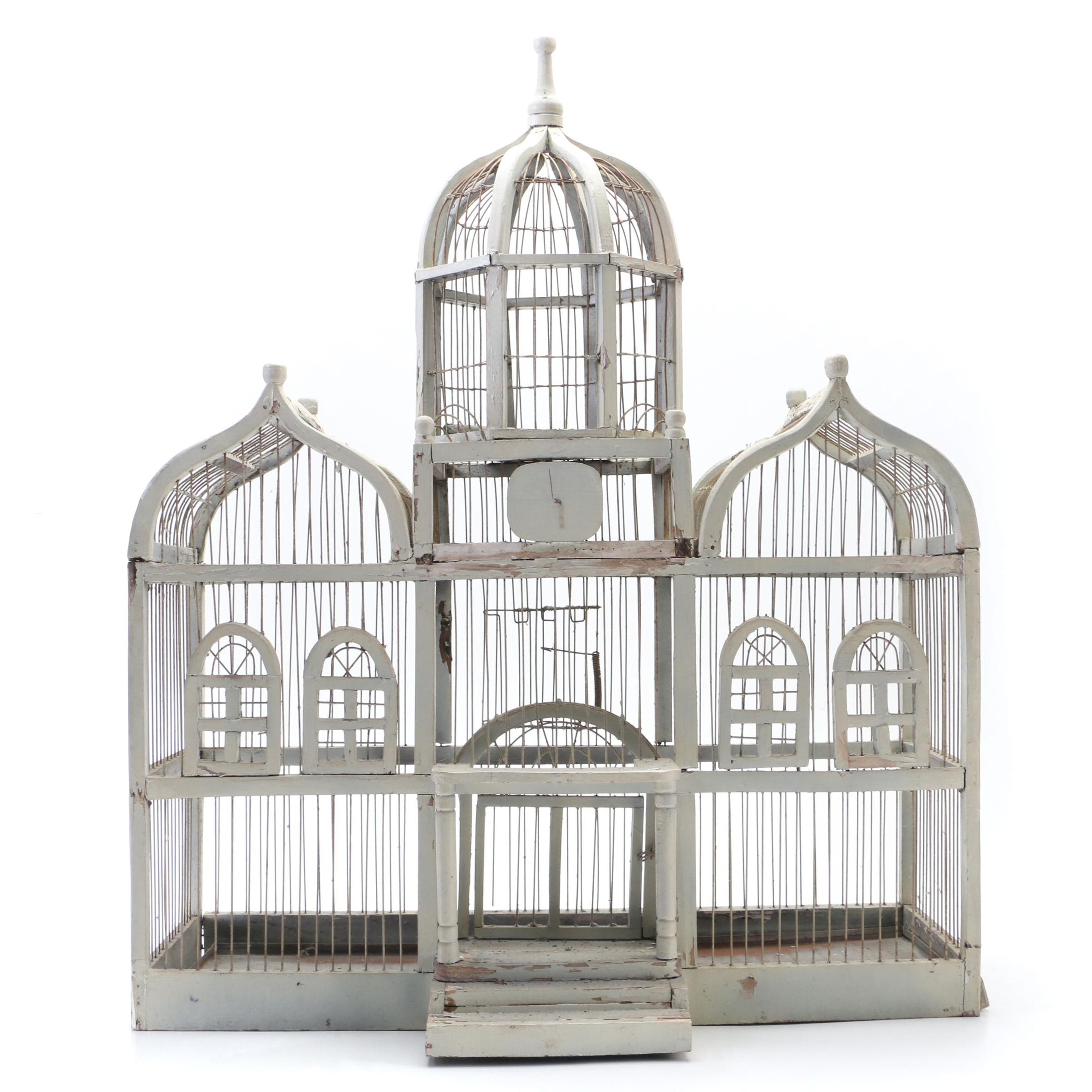 Victorian Gothic Style Wood and Wire Birdcage, Early to Mid 20th Century