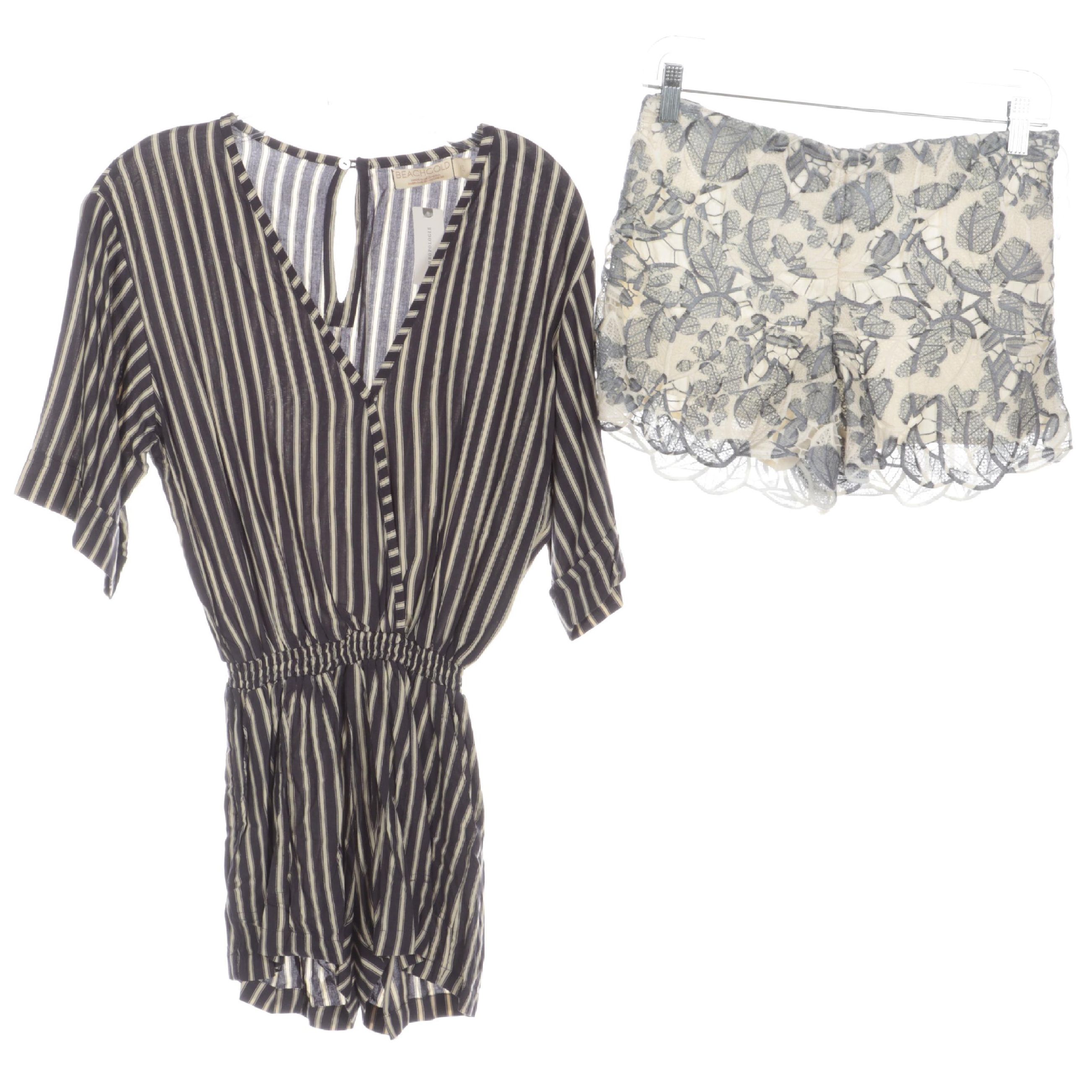 Tory Burch Lace Shorts and Beachgold Stripe Romper