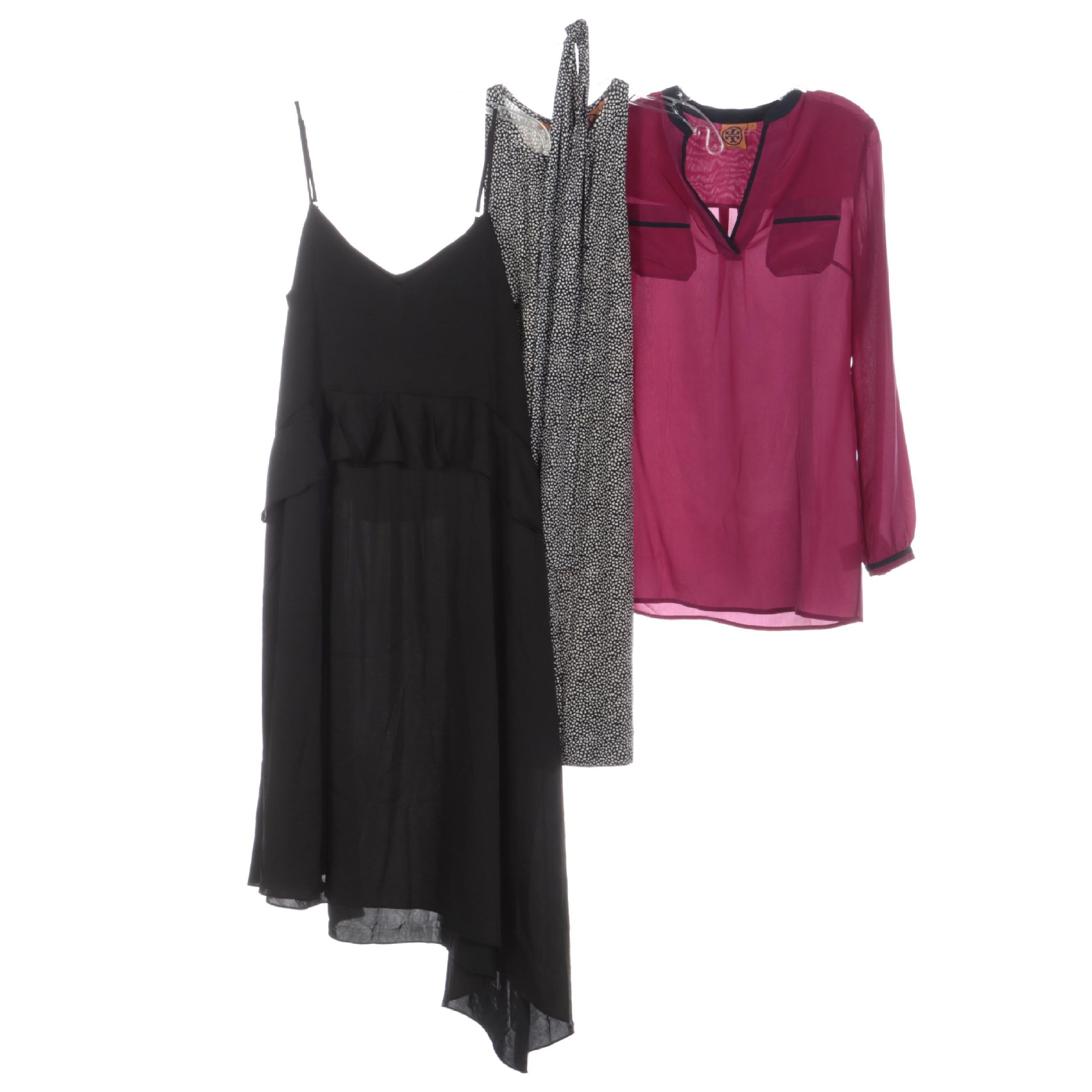 Tory Burch Silk Blouse, Print Knit Dress and Hatch Slip Dress