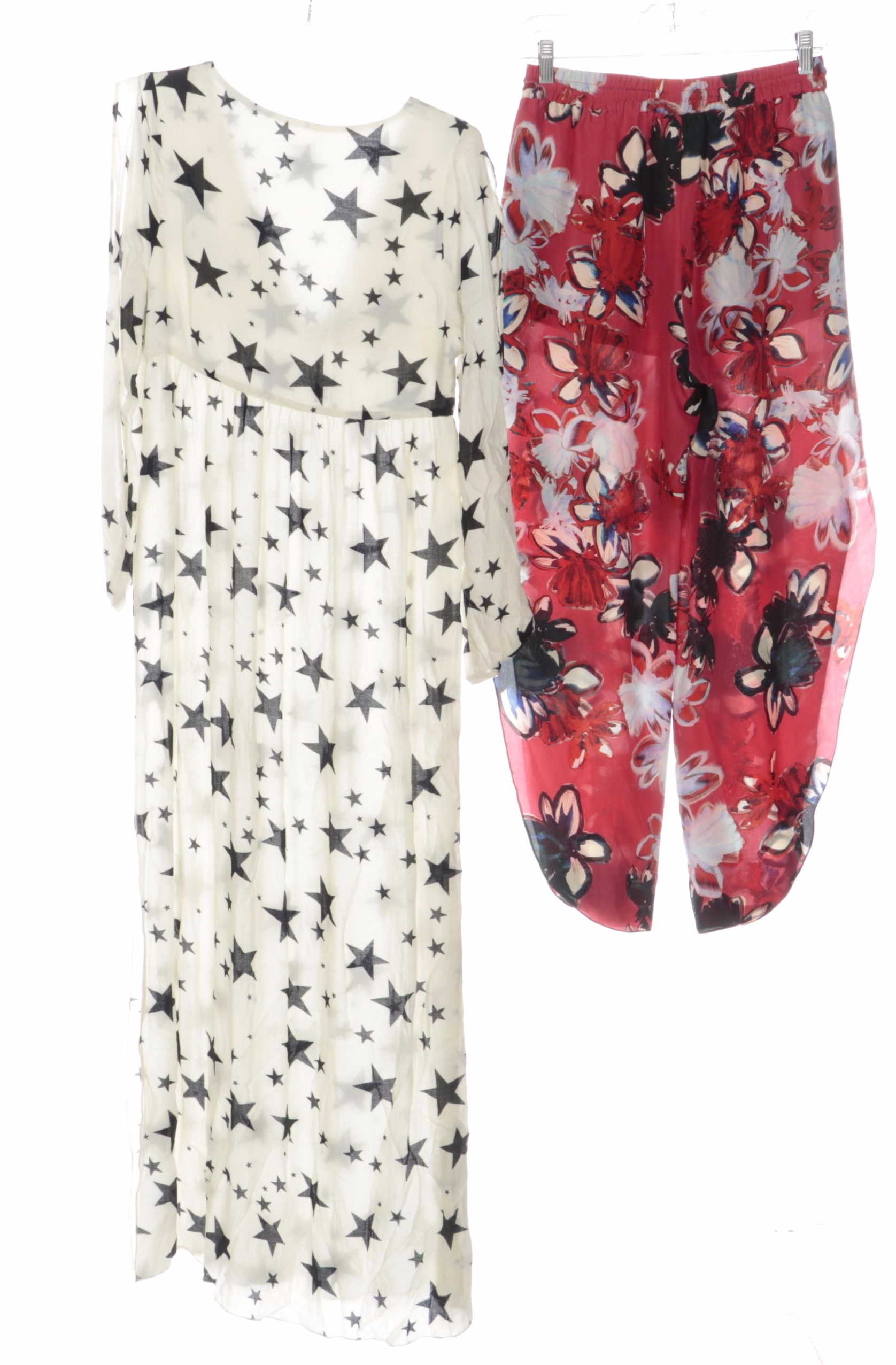 Tory Burch Heather Tunic, French Connection Dress, Chaser Dress, and Try B Pants