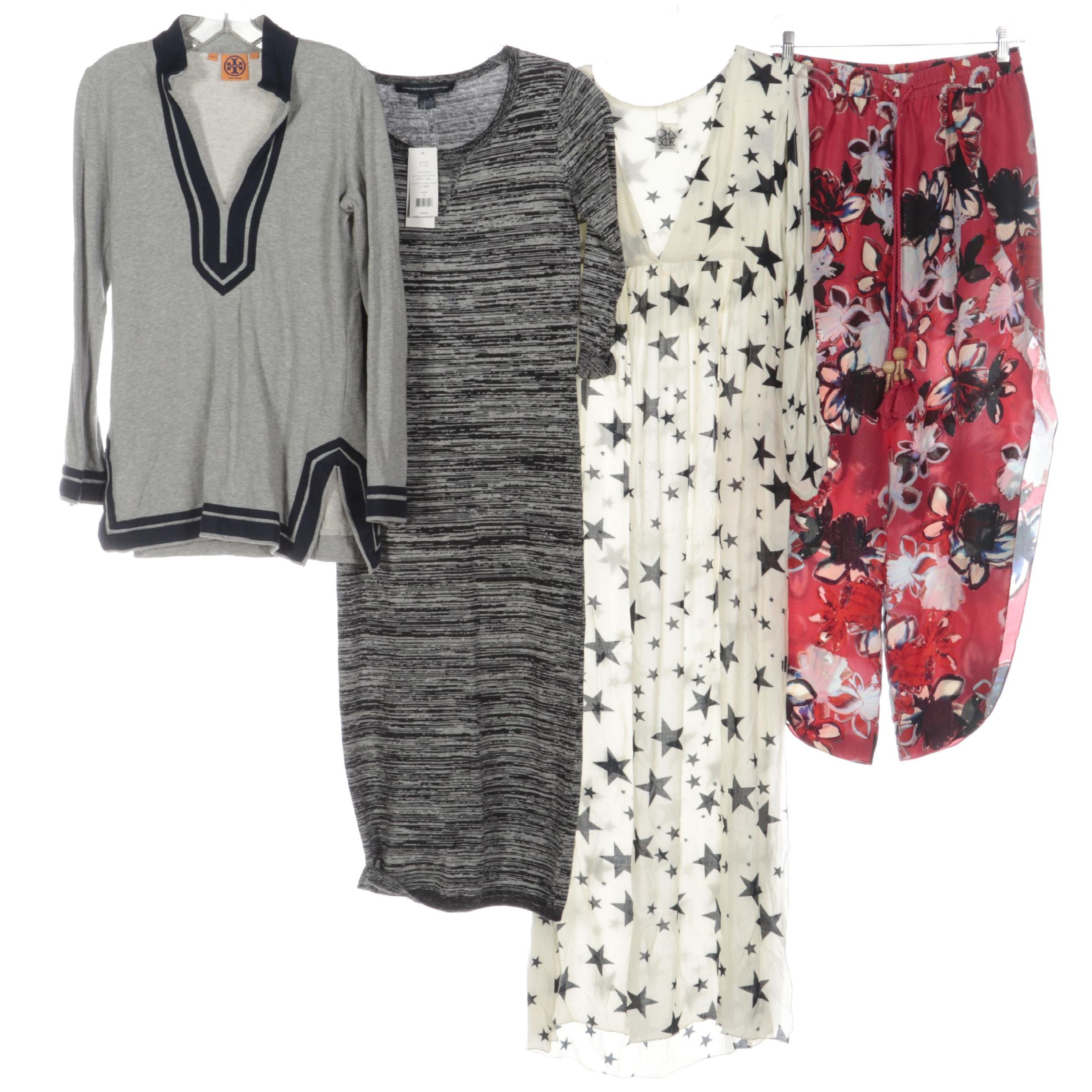 Tory Burch Heather Tunic, French Connection Dress, Chaser Dress, and Try B Pants