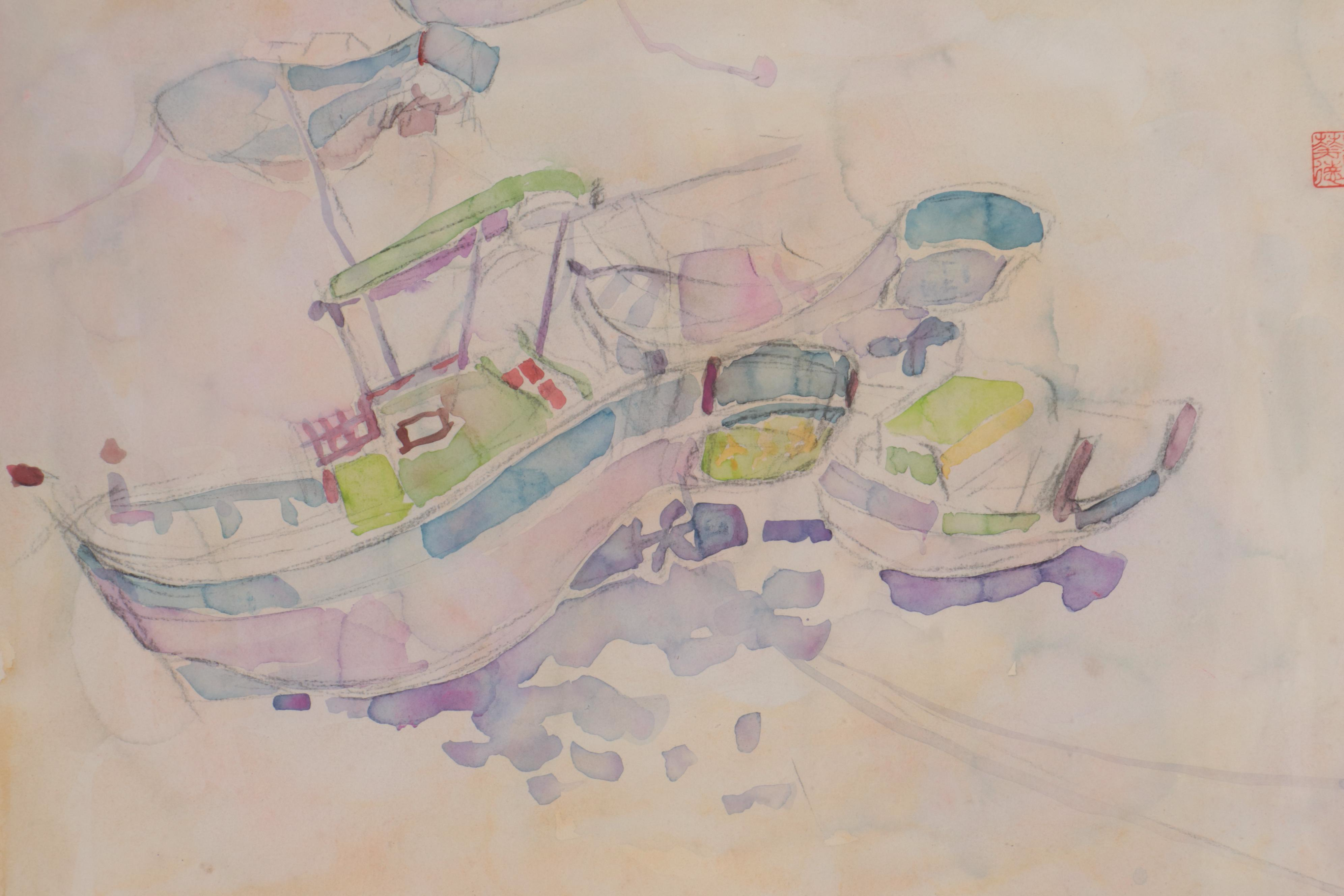 Walter Sorge Watercolor Painting "Tonlian," Circa 1985-1986