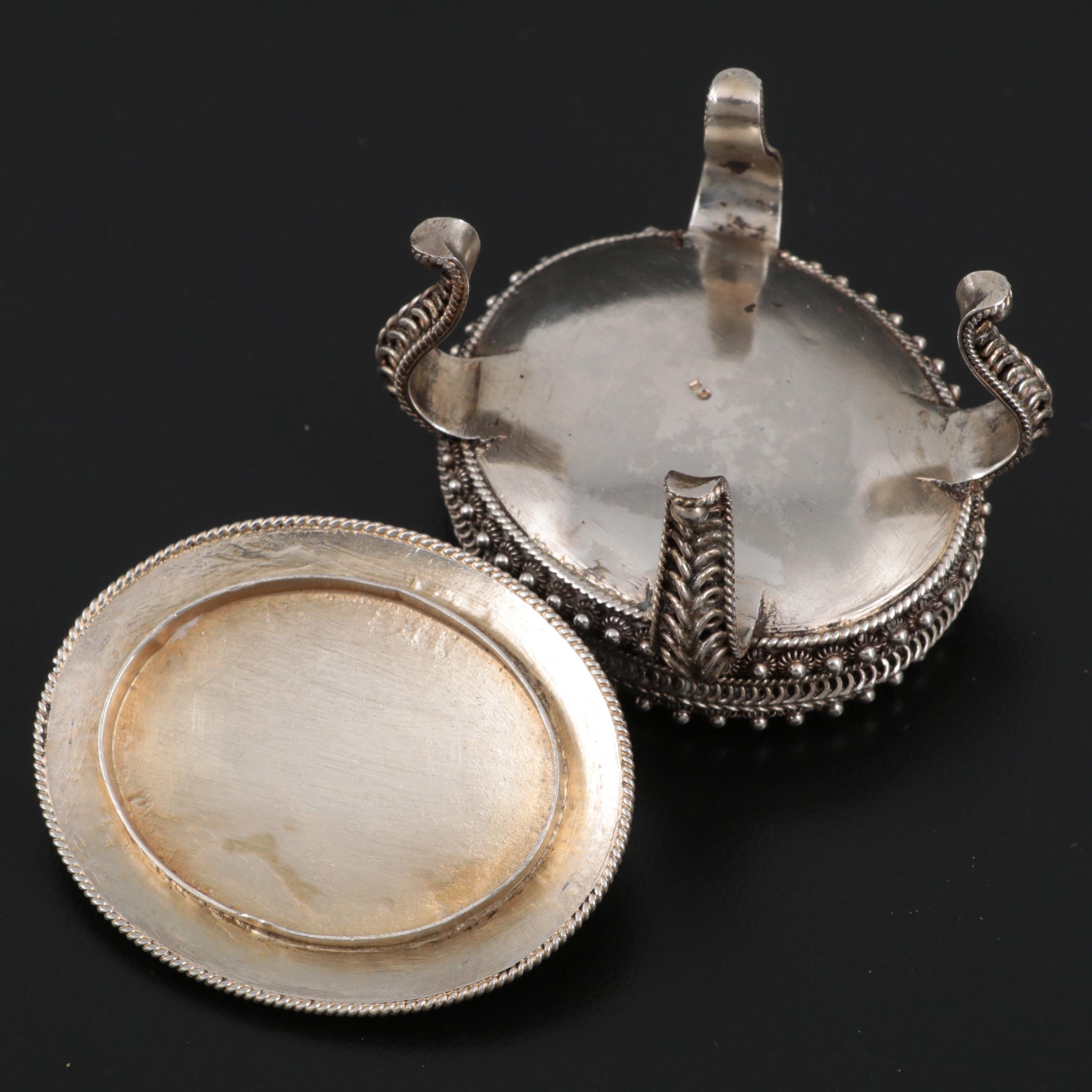 Portuguese 835 Silver and Glass Inlay Footed Small Box