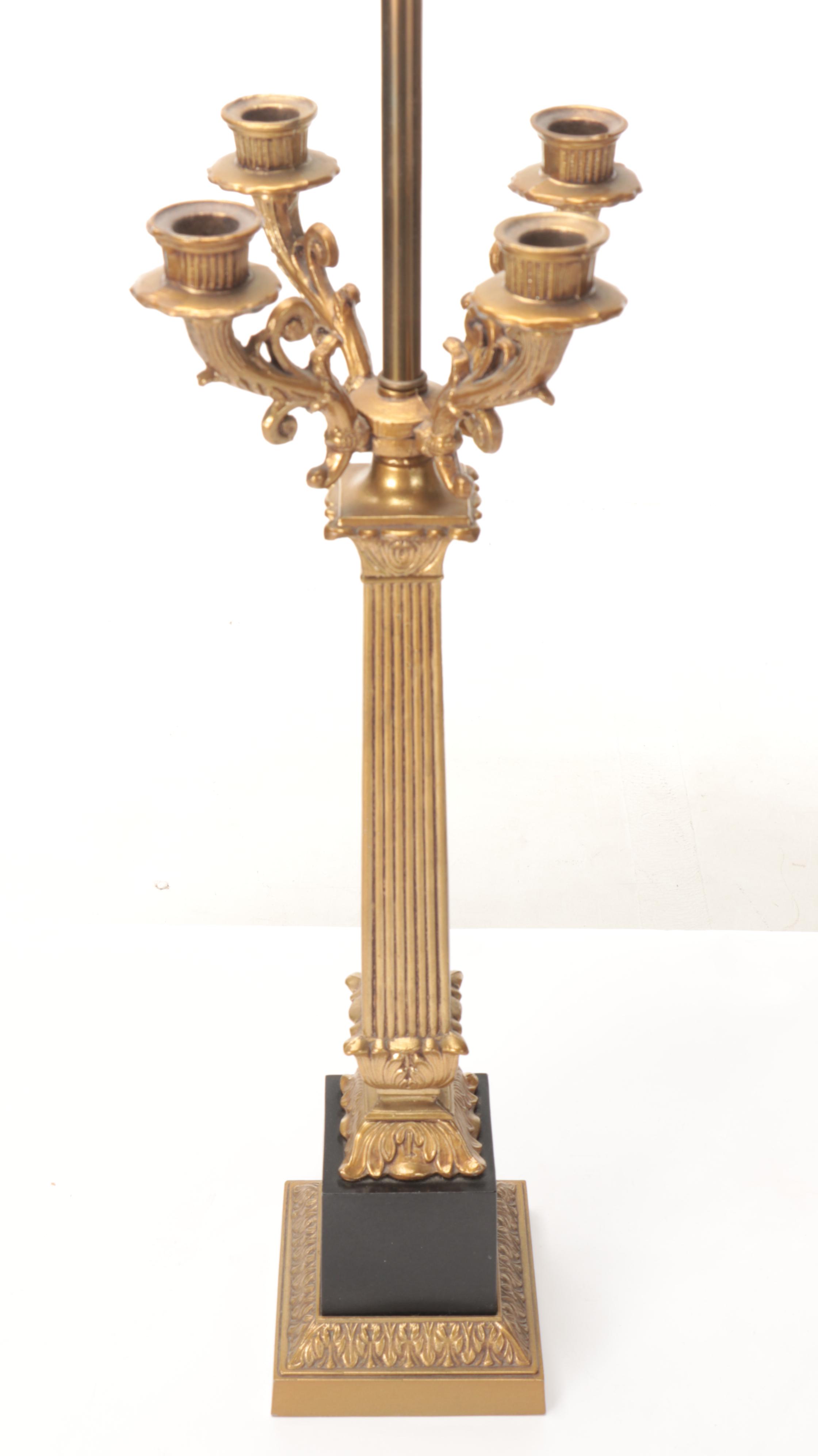 Neoclassical Style Gilt Candelabra Style Table Lamps, Mid-20th Century