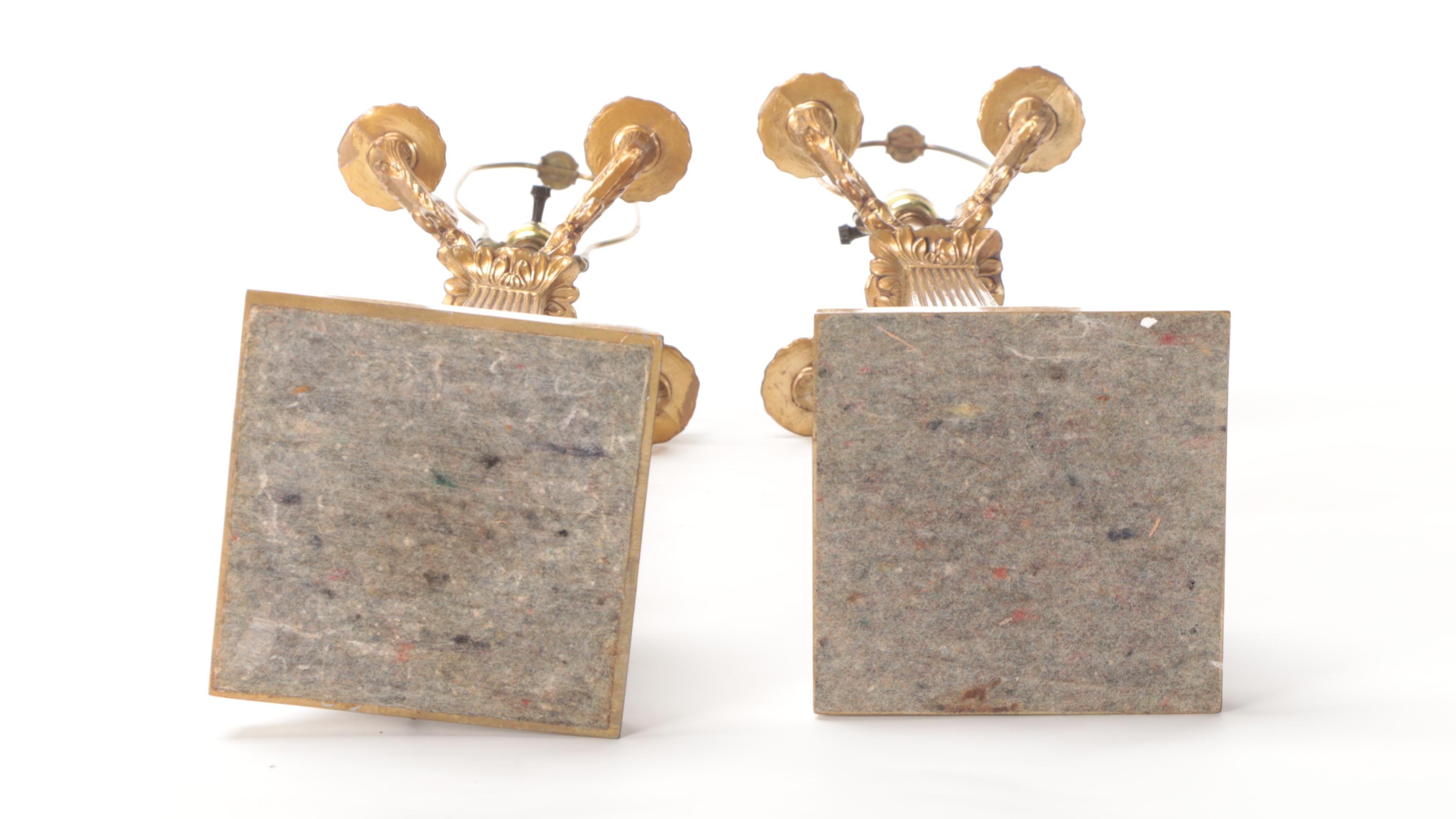 Neoclassical Style Gilt Candelabra Style Table Lamps, Mid-20th Century