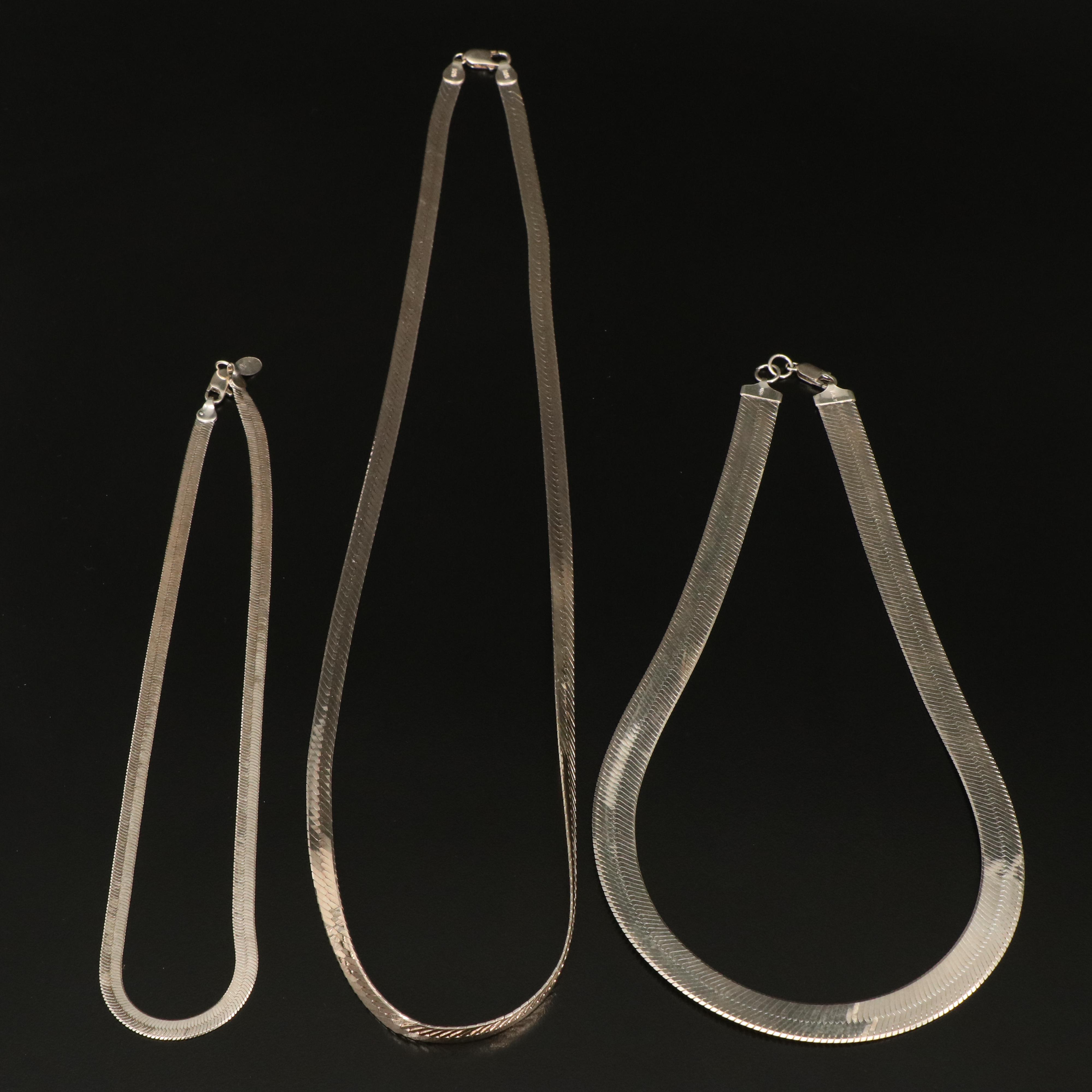 Sterling Herringbone and Omega Chain Necklaces EBTH