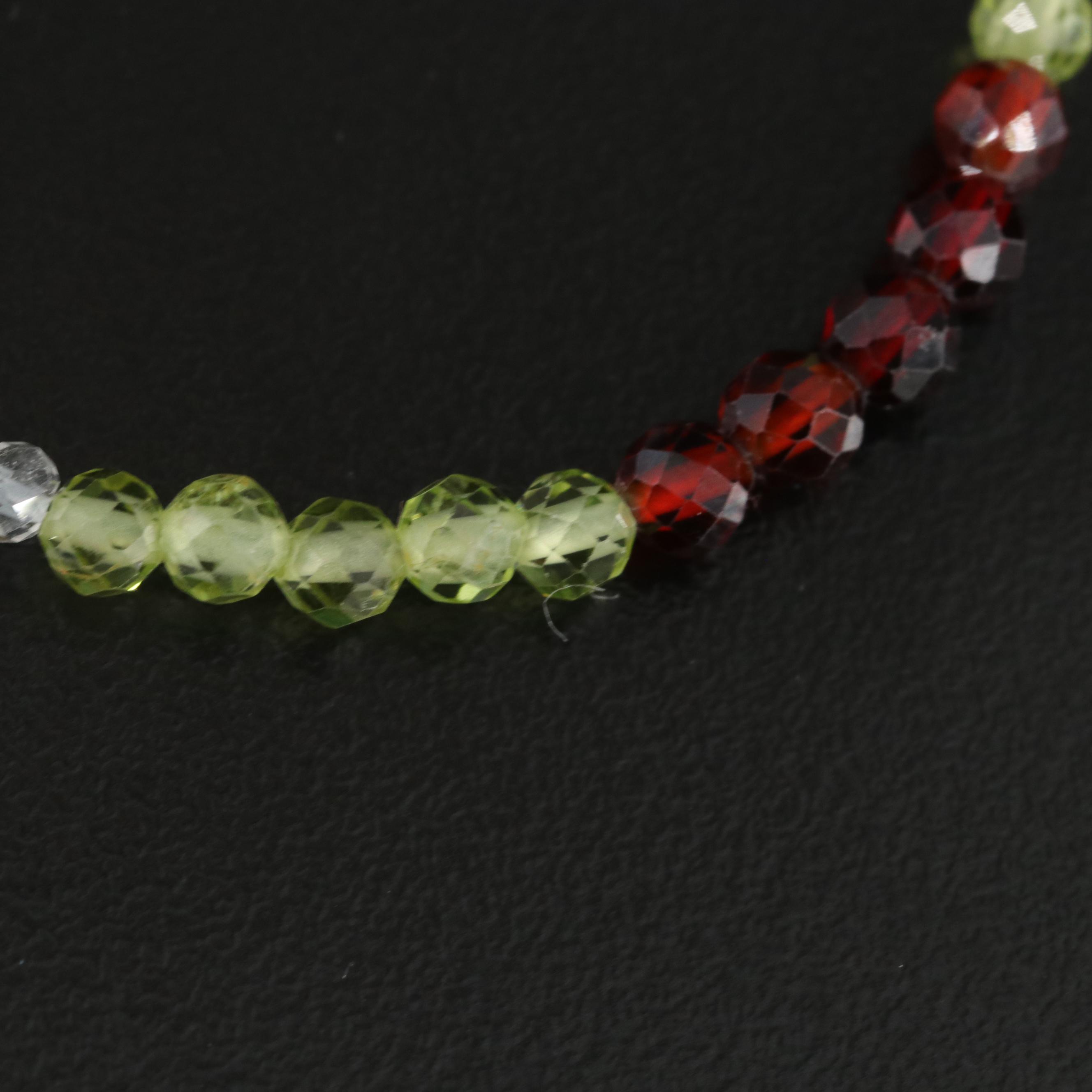 Peridot, Garnet and White Topaz 10K Necklace and Sterling Bracelets