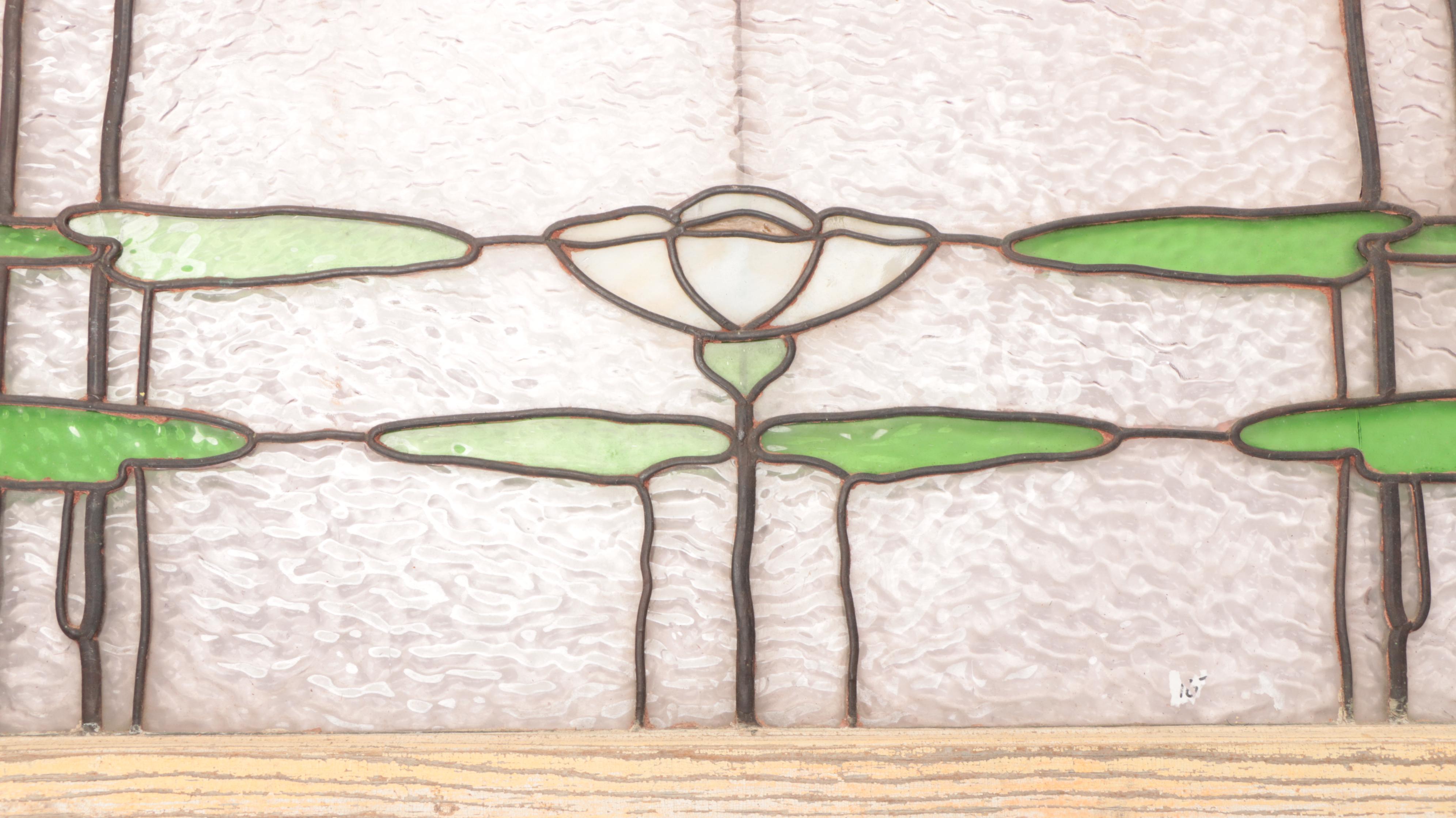 Arts and Crafts Framed Leaded Stained Glass Window, Early 20th Century