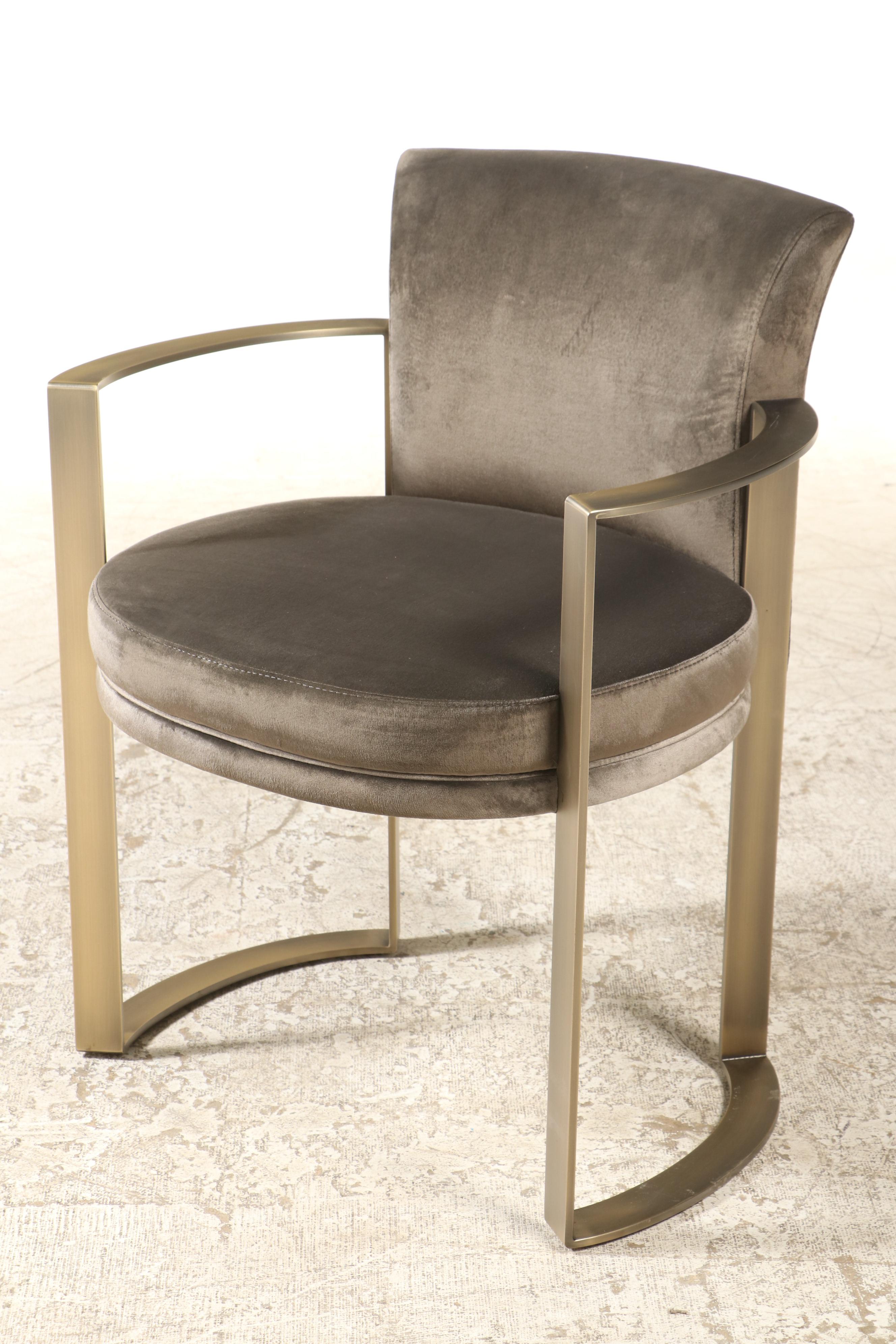 Set of Four Fendi Casa "Ripetta" Bronze-Patinated Steel & Smoke Velour Armchairs