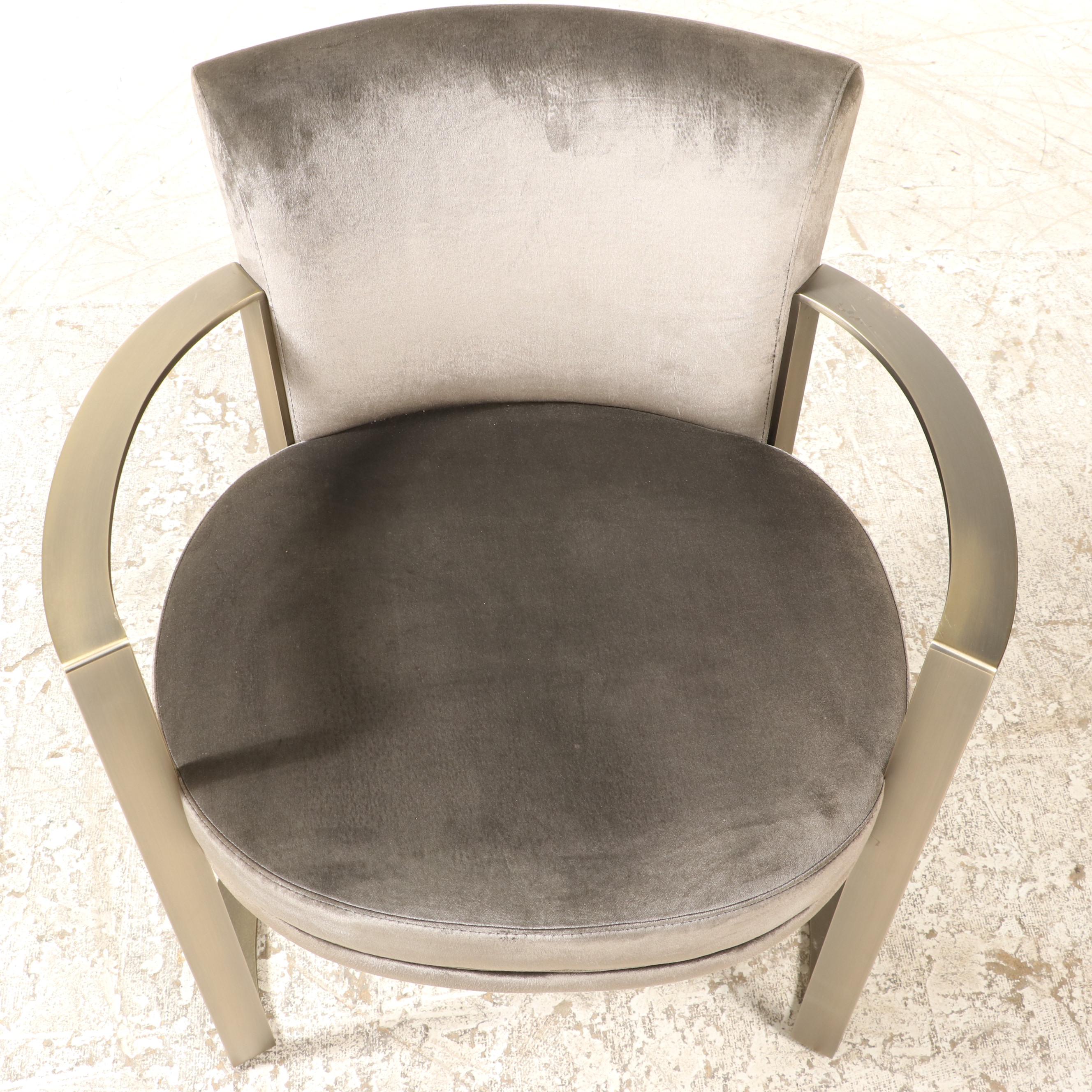 Set of Four Fendi Casa "Ripetta" Bronze-Patinated Steel & Smoke Velour Armchairs